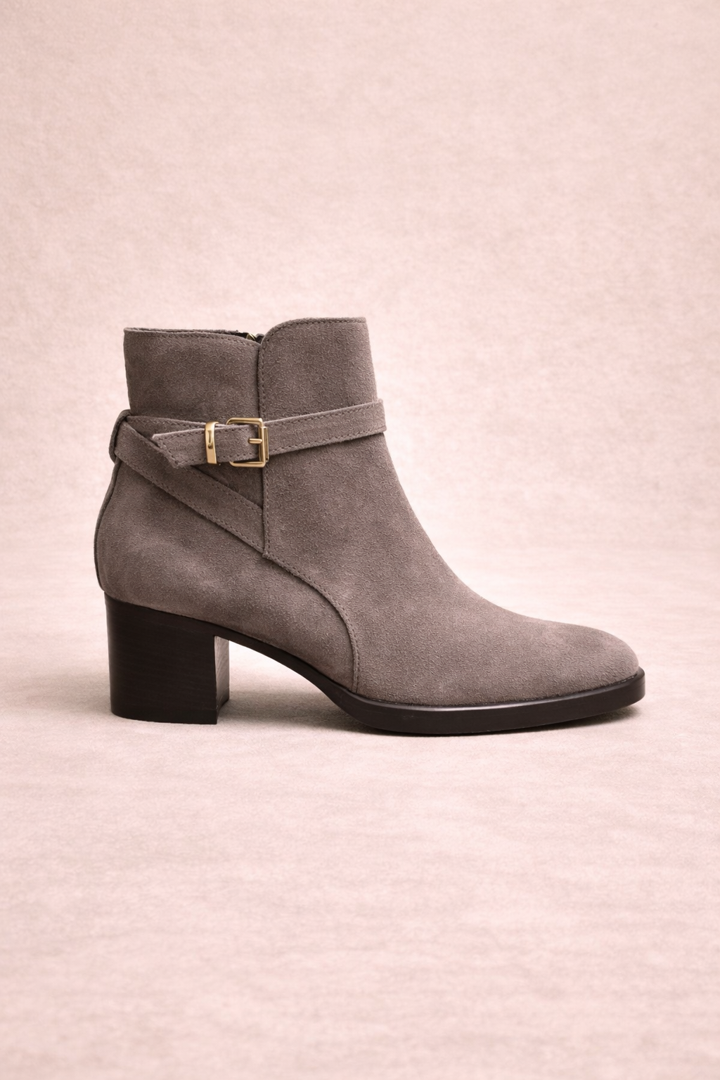 Taupe/Grey Suede Buckle Ankle Boots