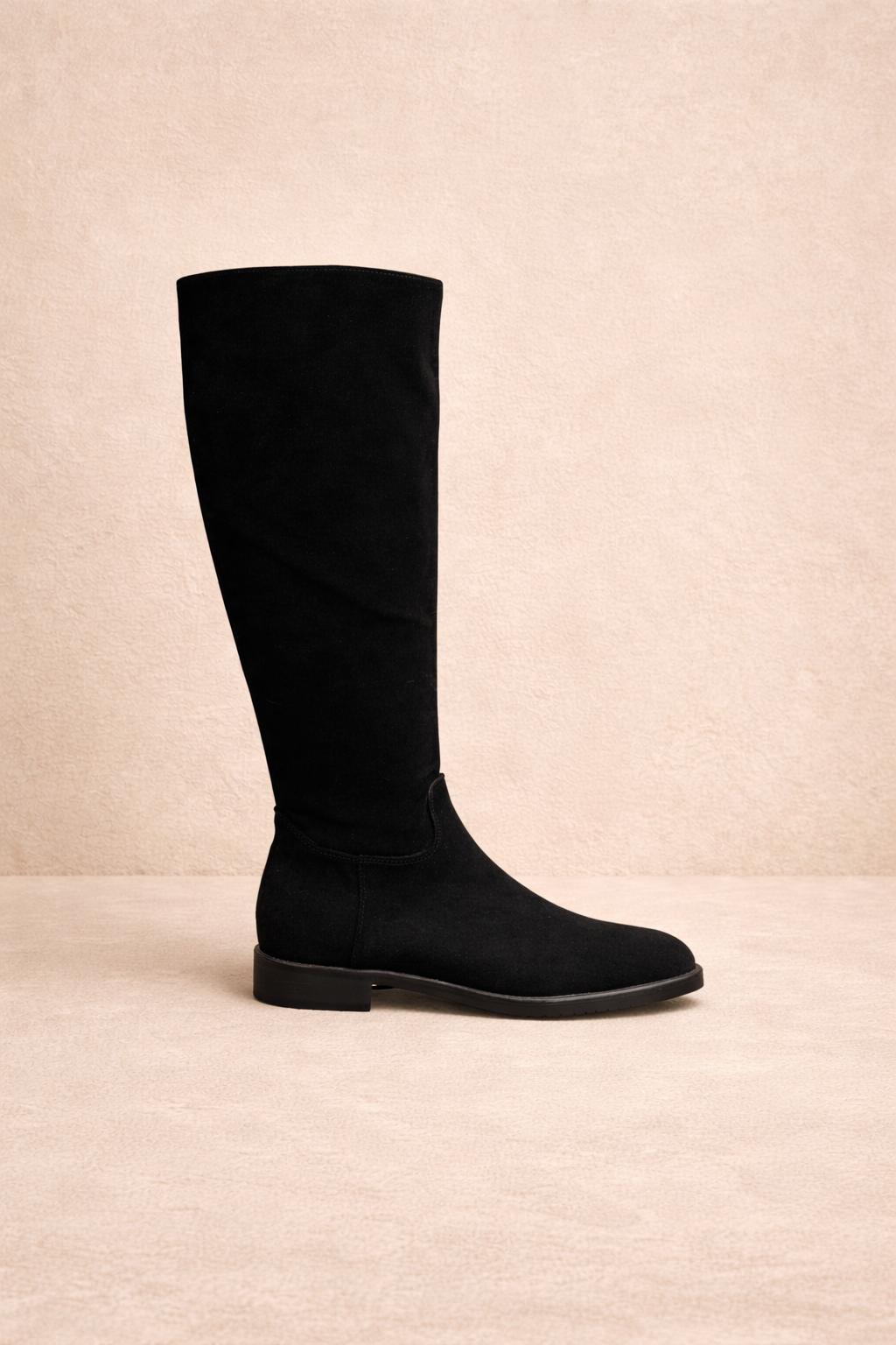 Black Suede Knee-High Flat Boots