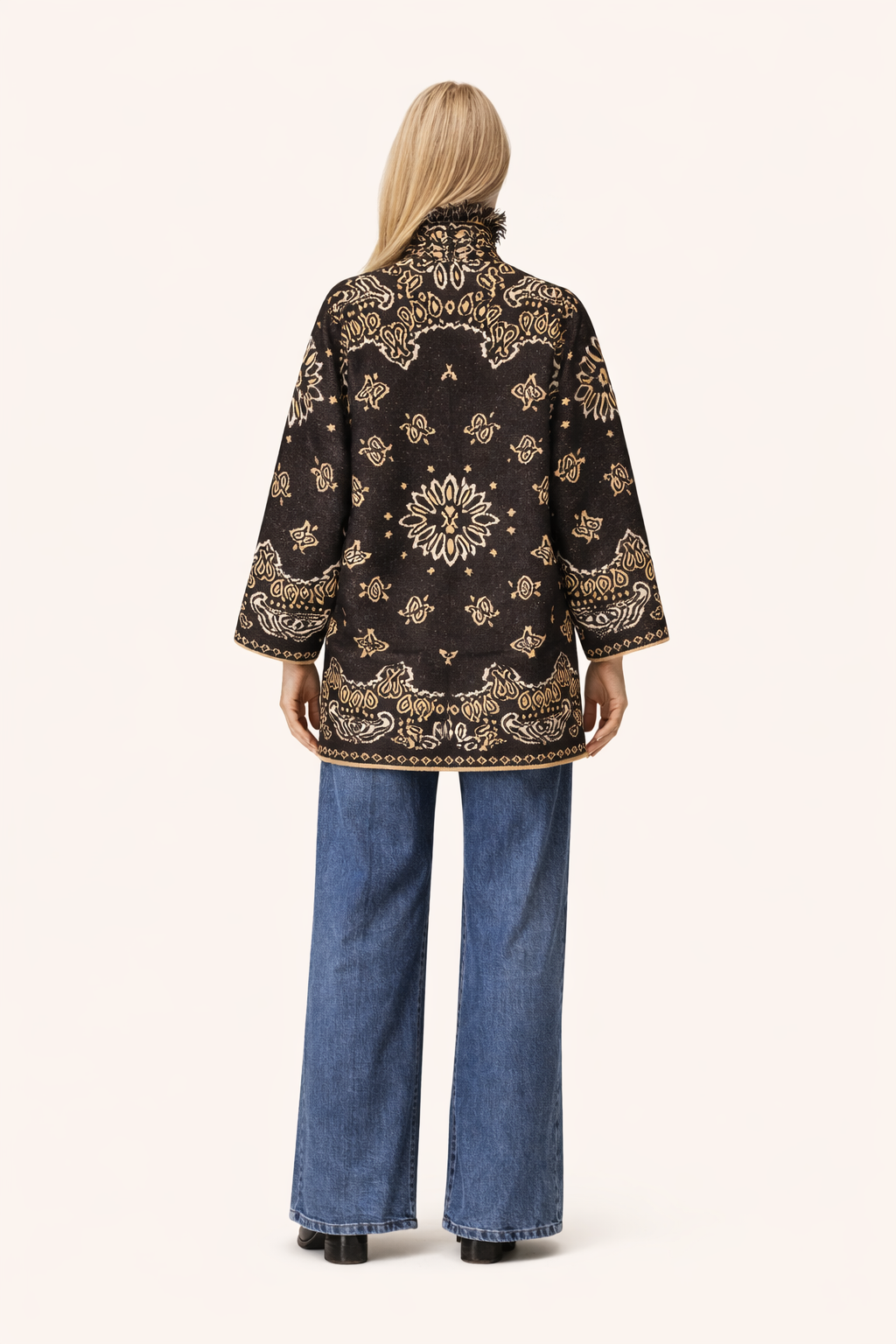 Brown Paisley Fringe Relaxed-Fit Cardigan