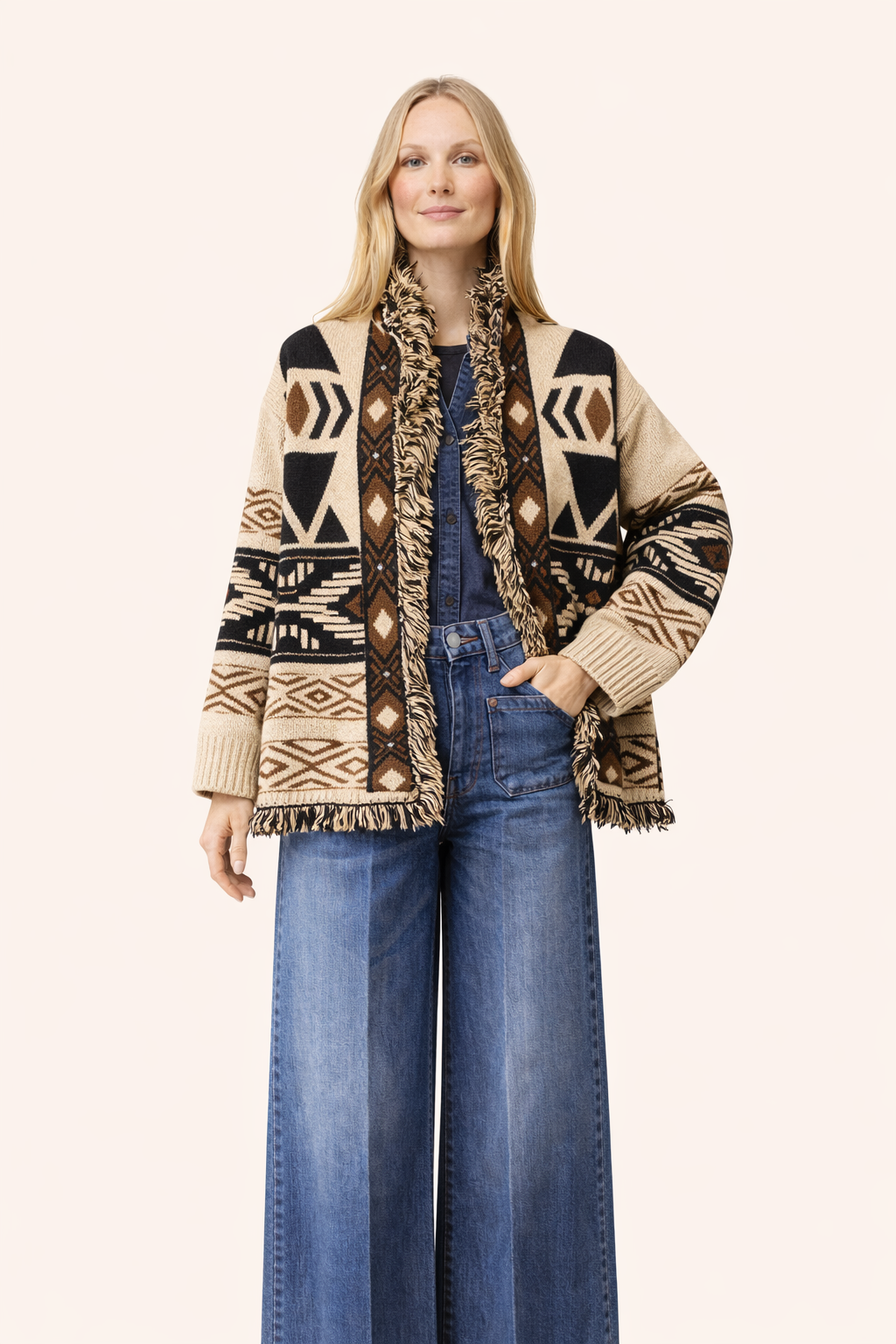 Tribal Knit Fringe Cardigan