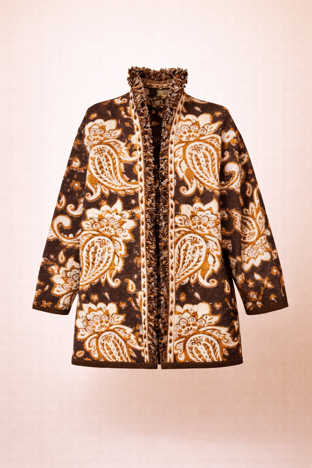 Paisley Knit Fringe Cardigan