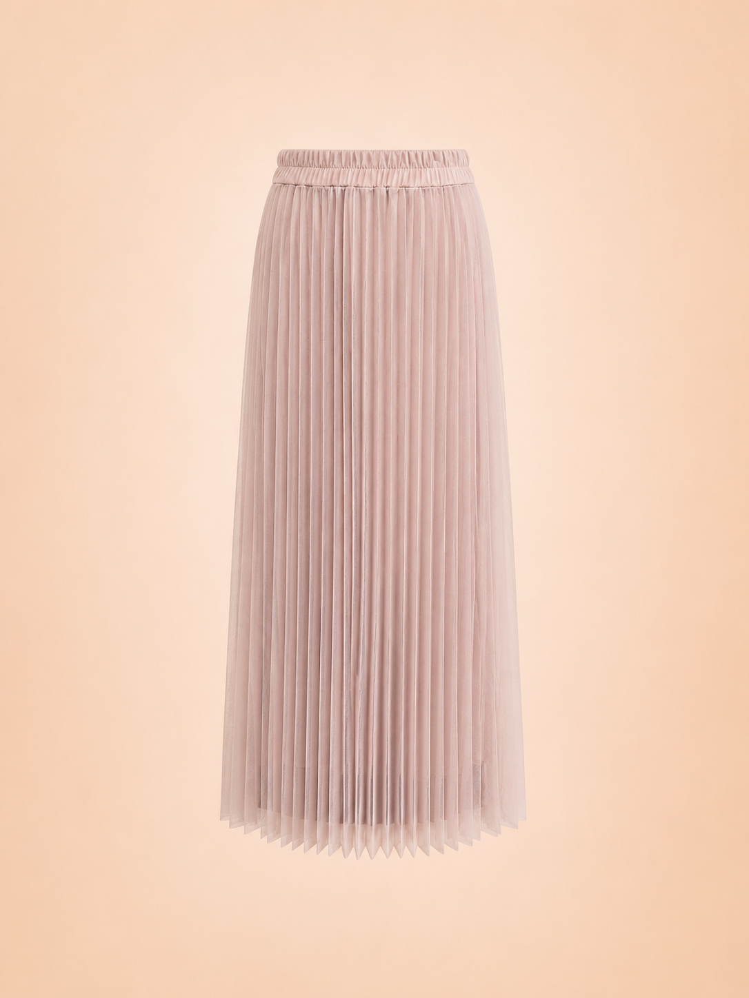 Blush Beige Pleated Midi Skirt With Elastic Waist - Elegant Women's Skirt