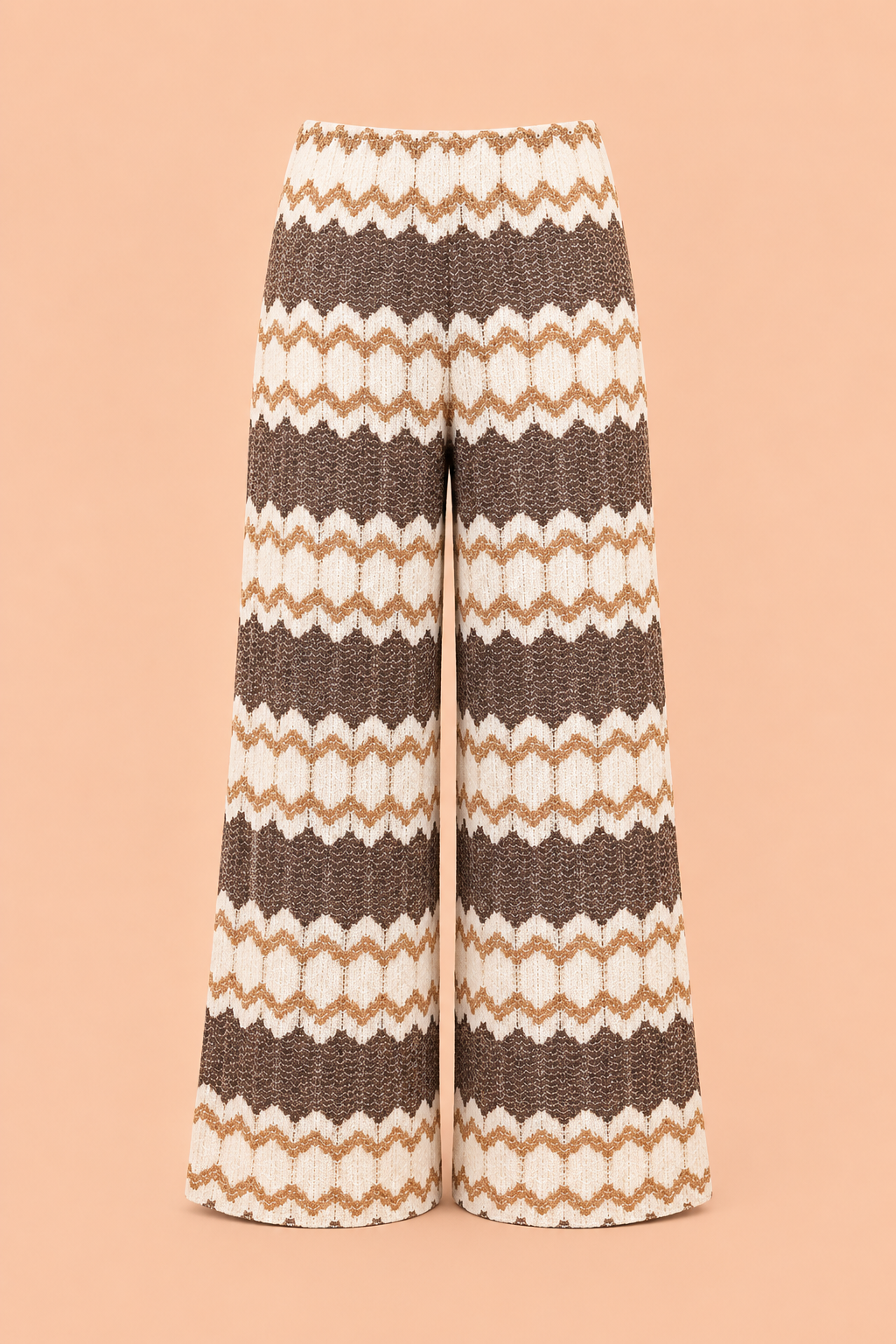 Mocha Cream Chevron Knit Wide Leg Pants - Women's Textured Knit Trousers