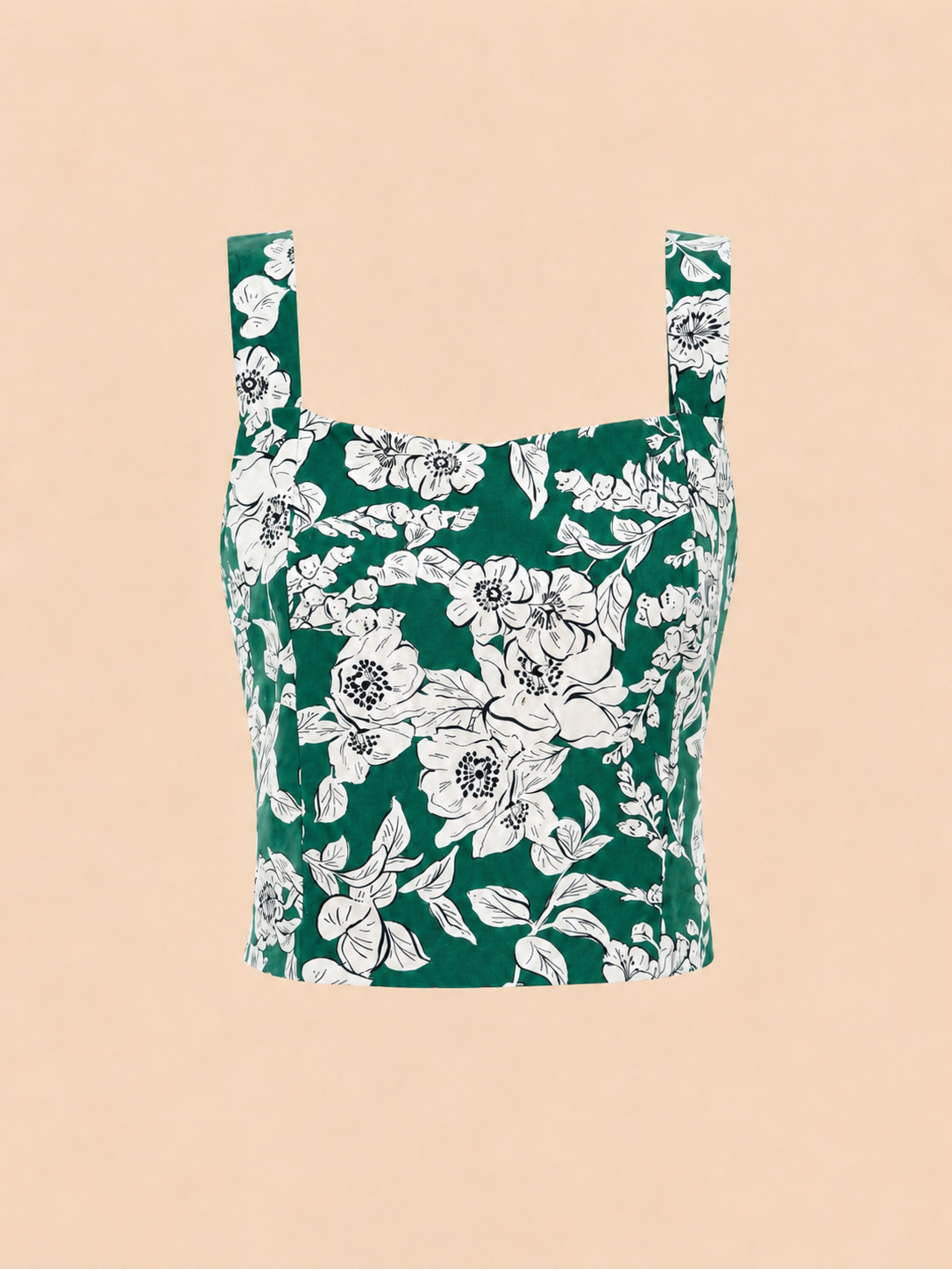 Emerald Green Floral Crop Top - Square Neck Summer Top