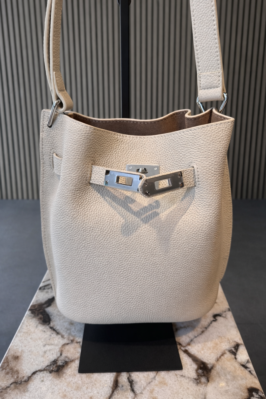 Luxury Cream Pebbled Leather Bag - Elegant Crossbody Shoulder Bag
