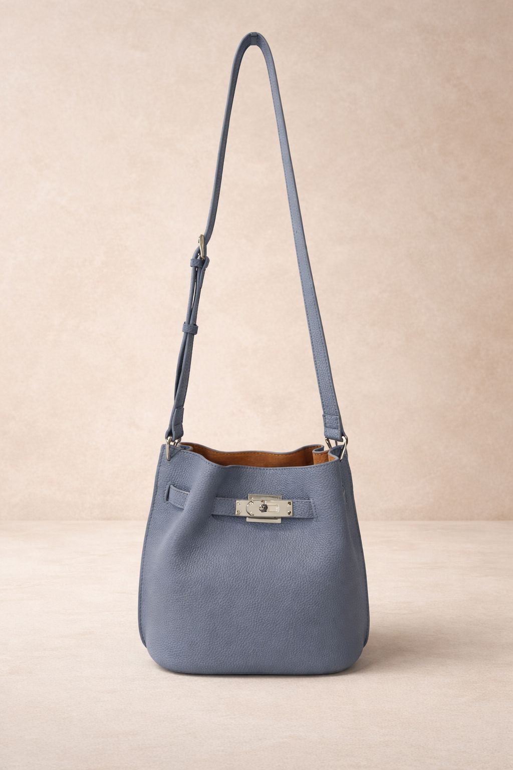 Luxury Denim Blue Pebbled Leather Bag - Elegant Crossbody Shoulder Bag