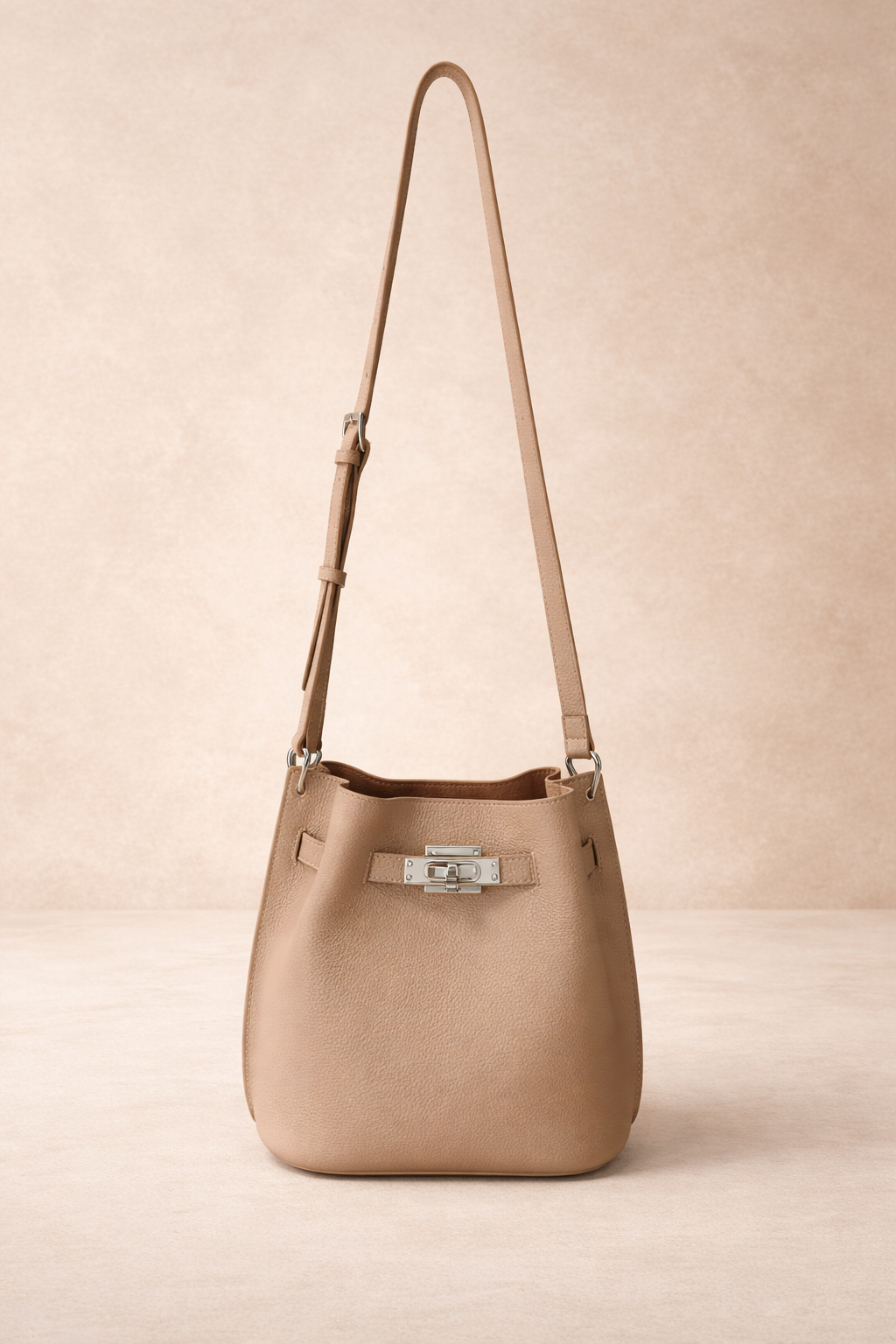 Luxury Taupe Pebbled Leather Bag - Elegant Crossbody Shoulder Bag