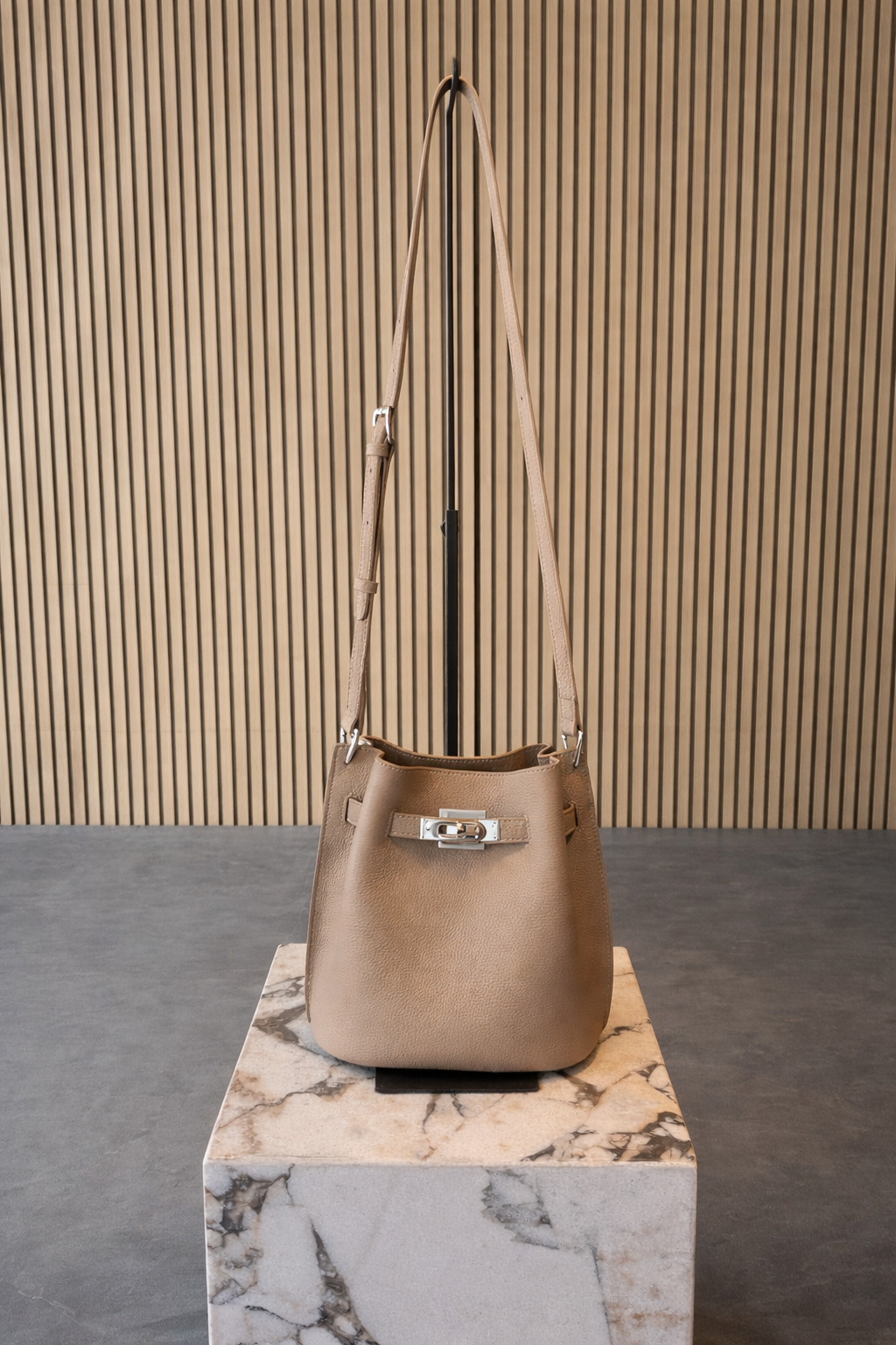 Luxury Taupe Pebbled Leather Bag - Elegant Crossbody Shoulder Bag