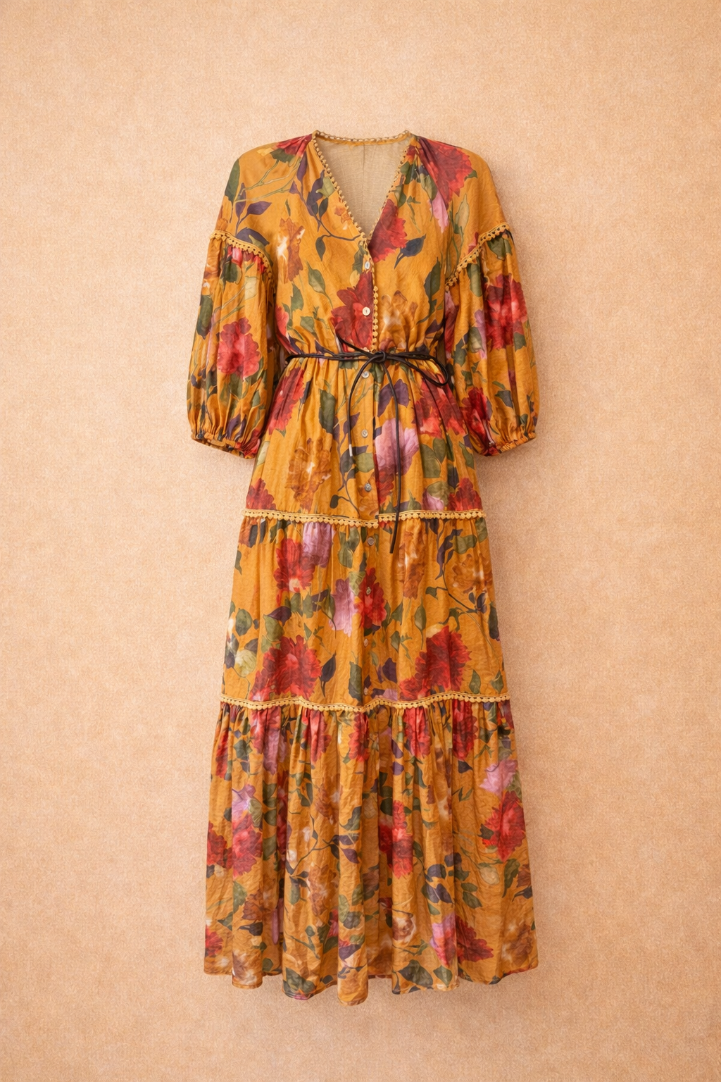 Mustard Floral Bogo Maxi Dress With Belt