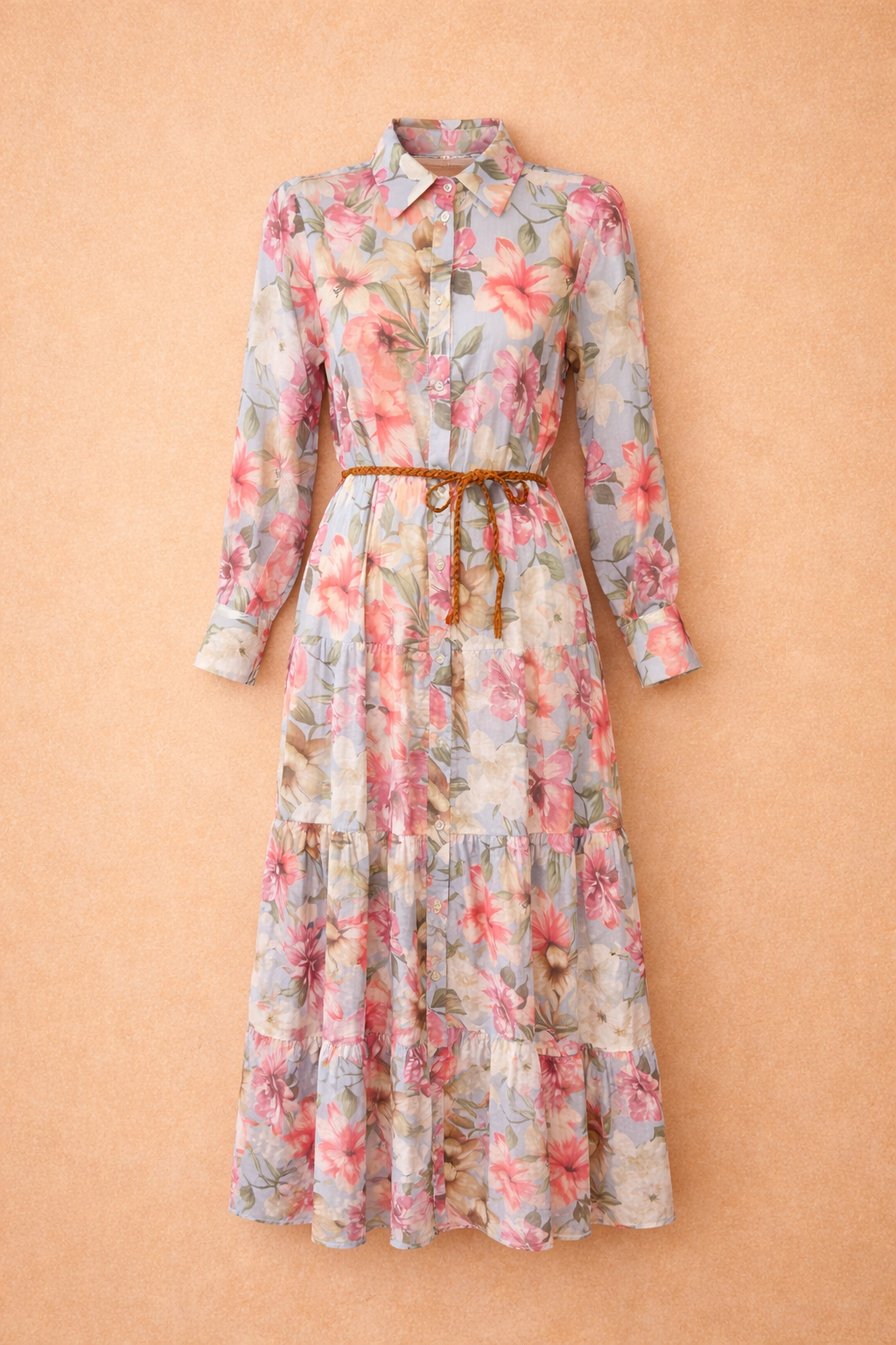 Pastel Floral Maxi Shirt Dress