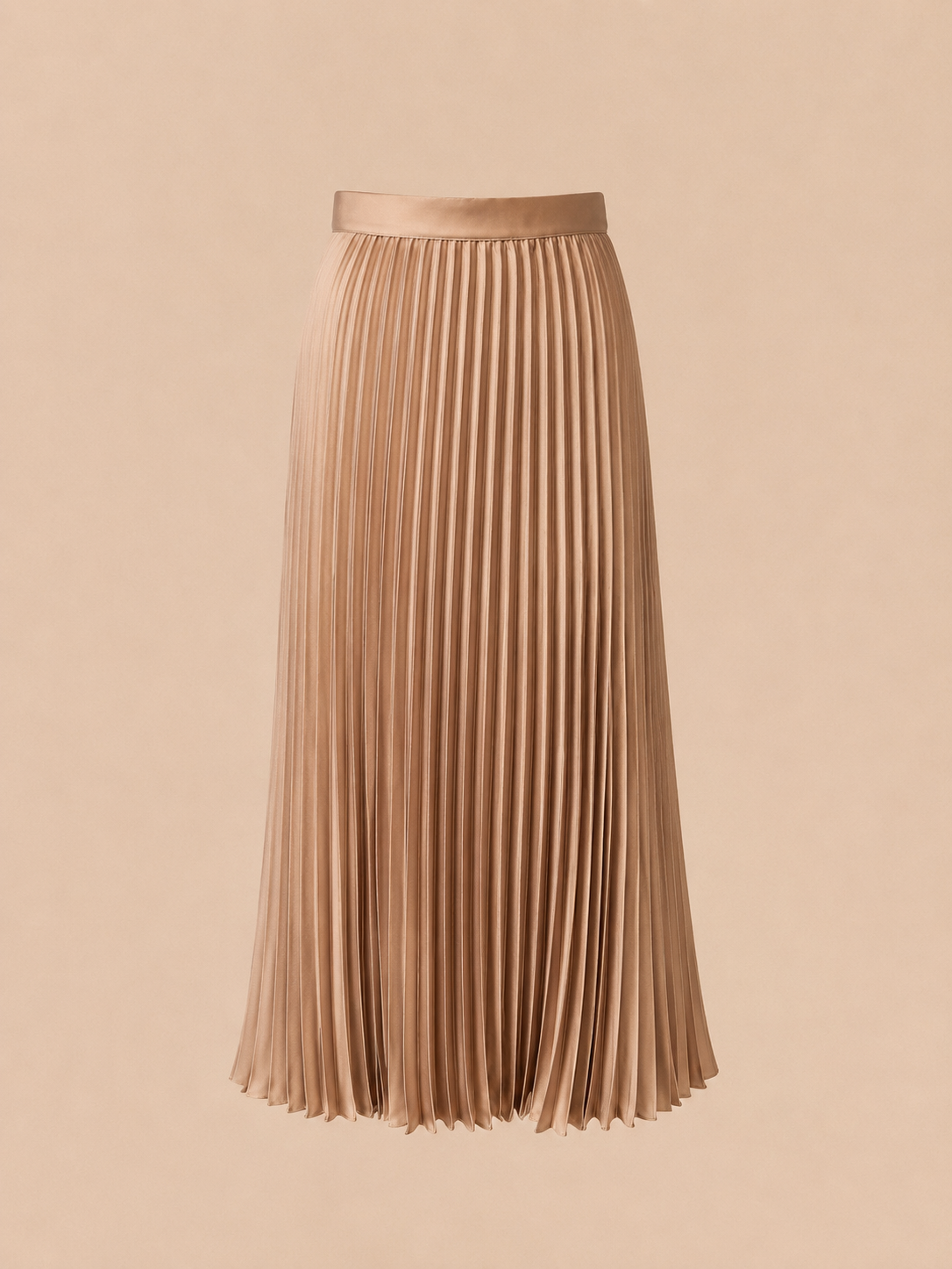 Elegant Champagne Pleated  Midi Skirt