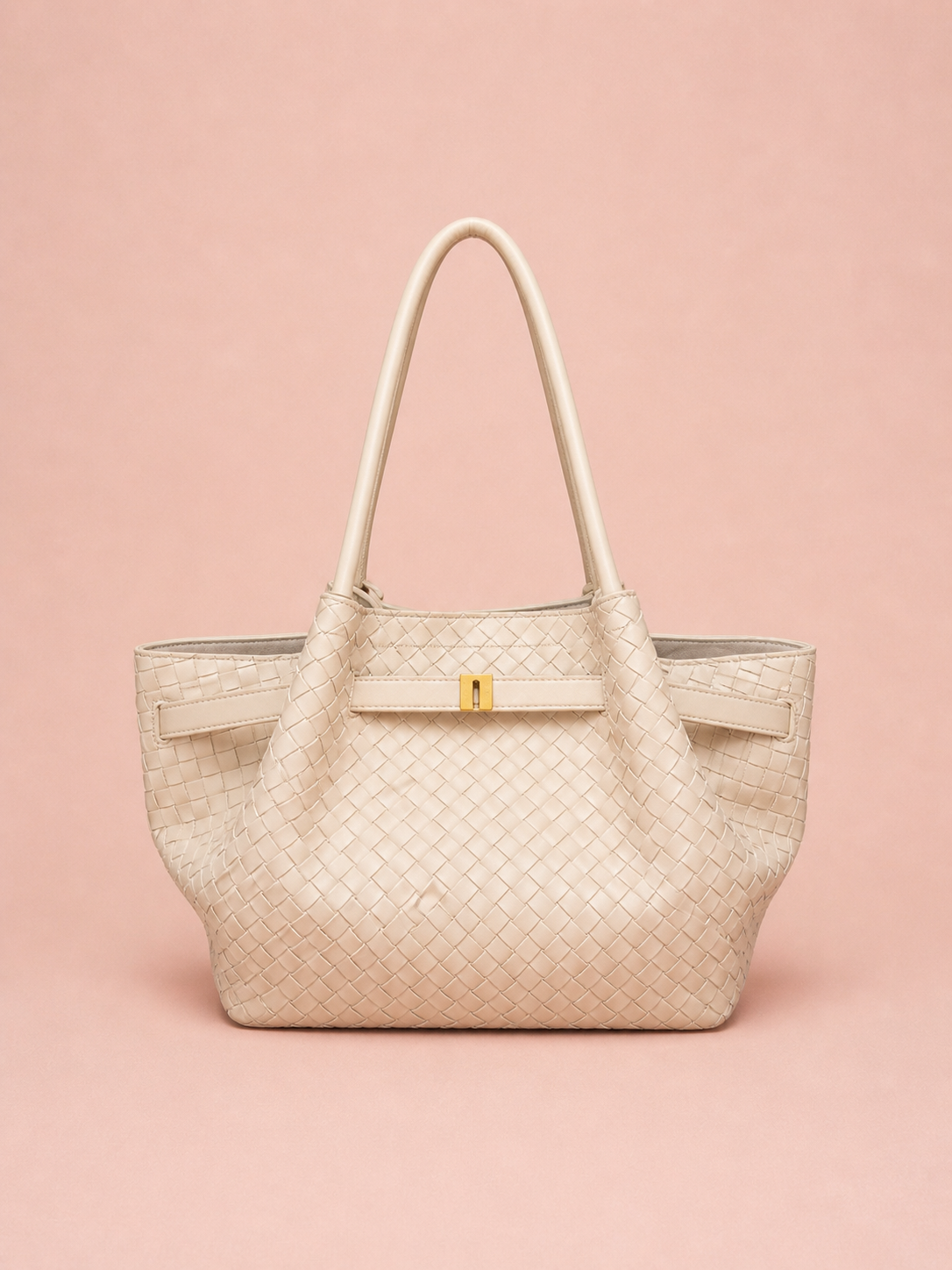 Luxury Woven Cream Leather Tote Bag