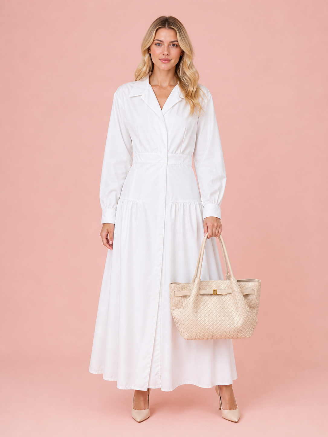 Luxury Woven Cream Leather Tote Bag