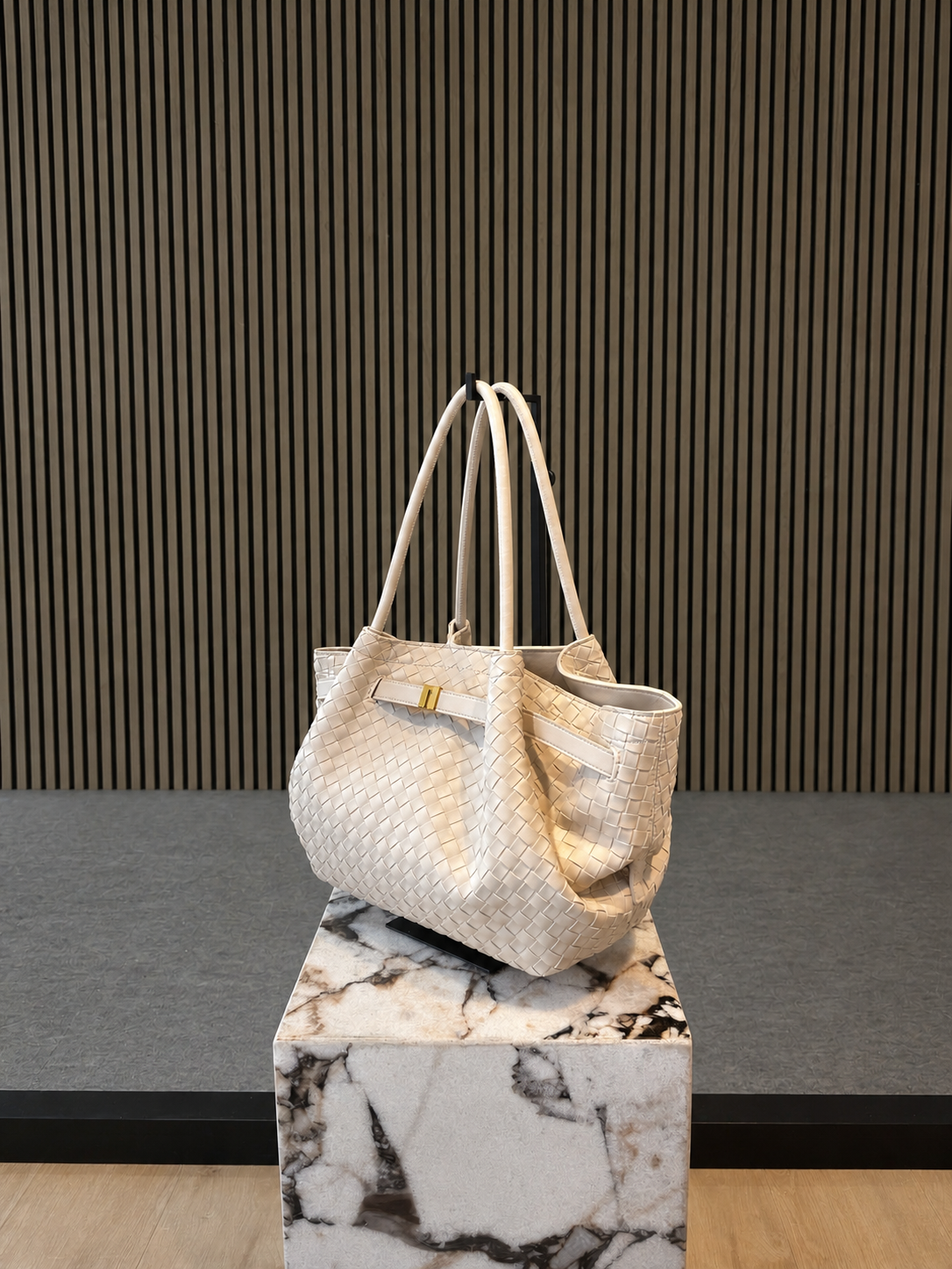 Luxury Woven Cream Leather Tote Bag