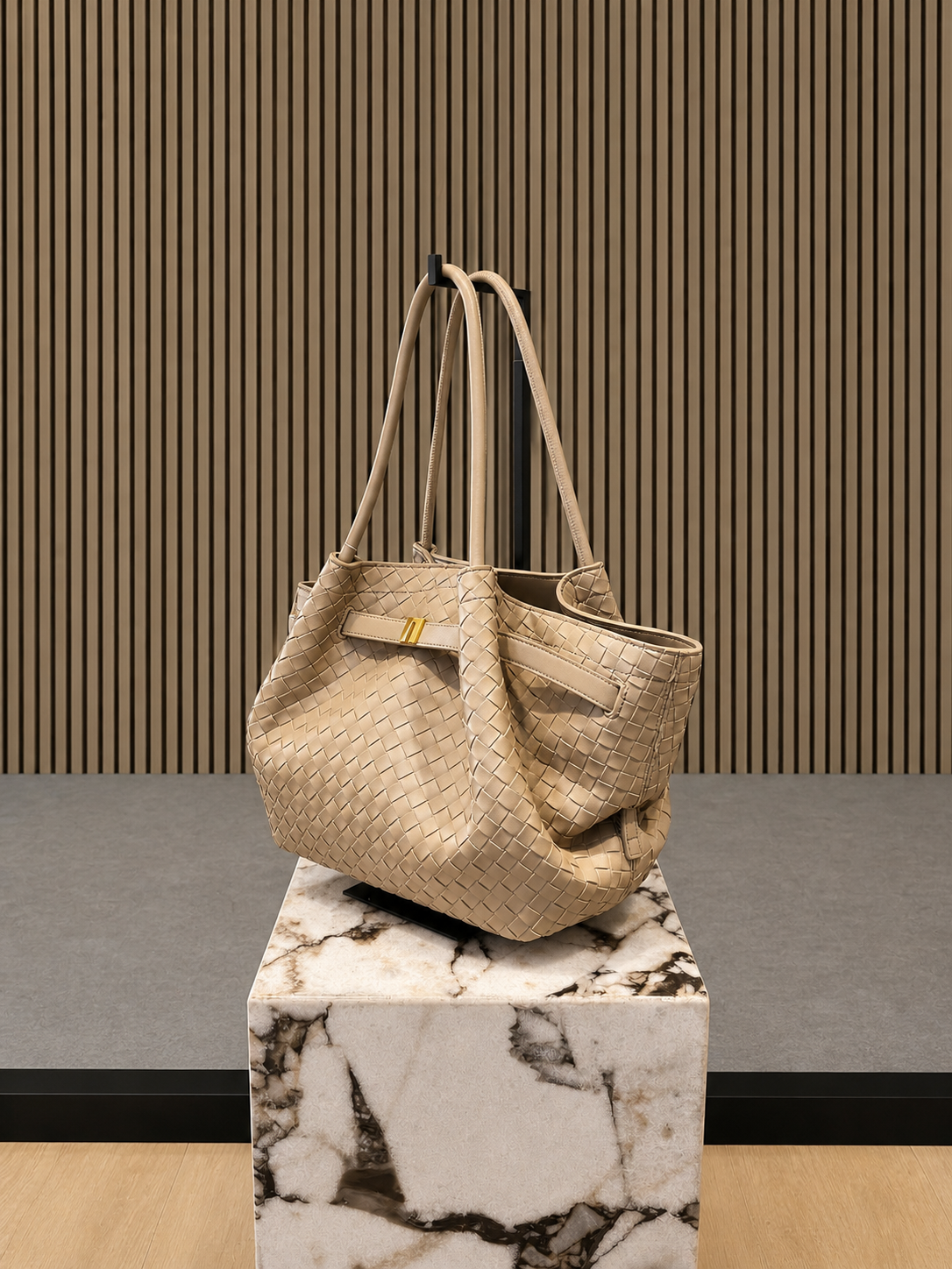 Luxury Woven Beige Leather Tote Bag