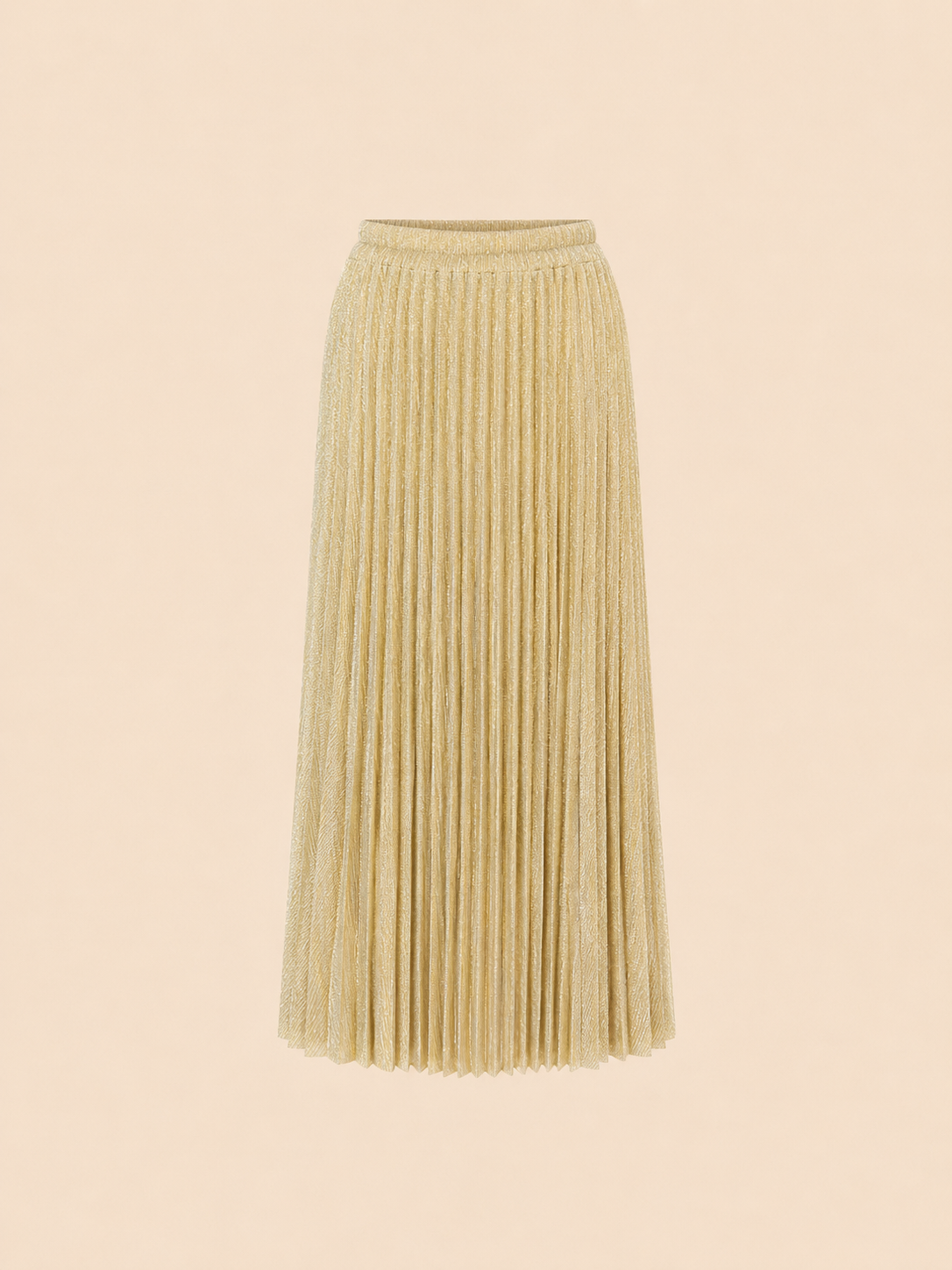 Champagne Shimmer Pleated Midi Skirt