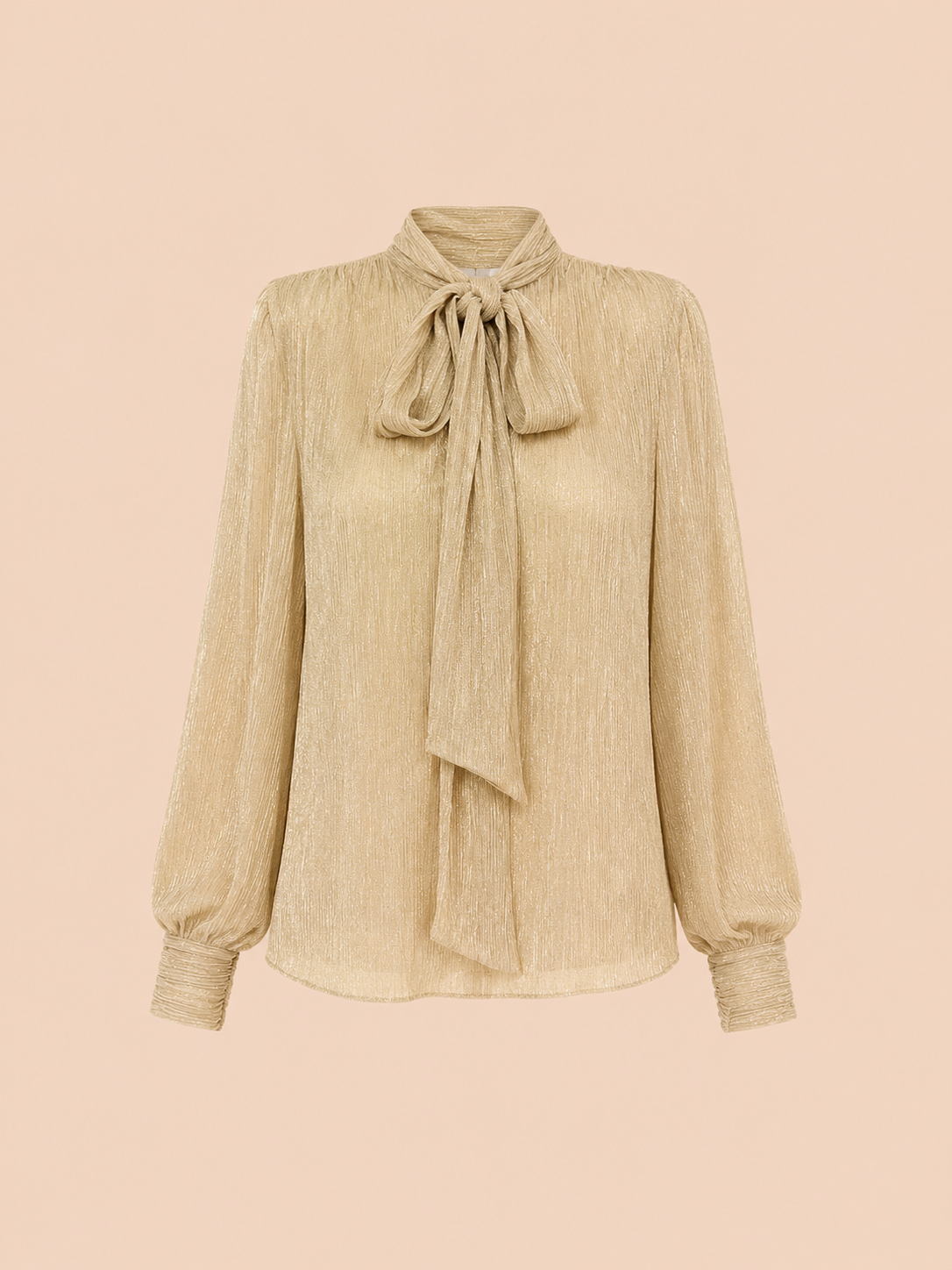 Champagne Shimmer Bow Neck Blouse