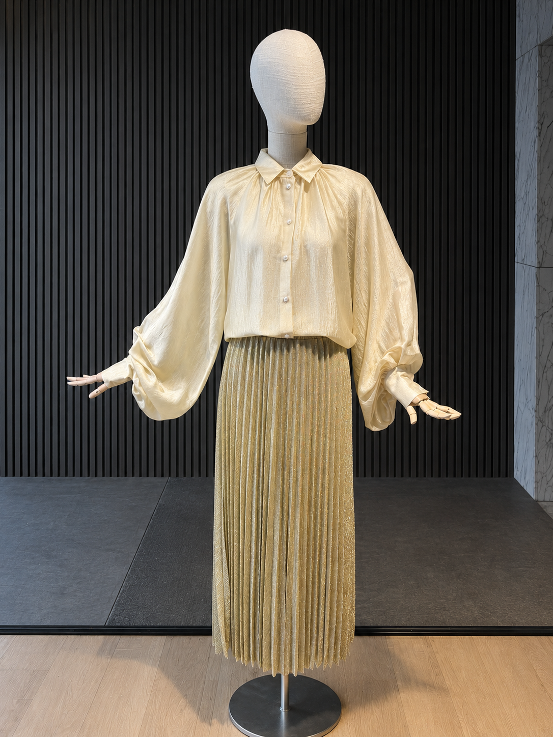 Champagne Relaxed Fit Shimmer Balloon Sleeve Blouse
