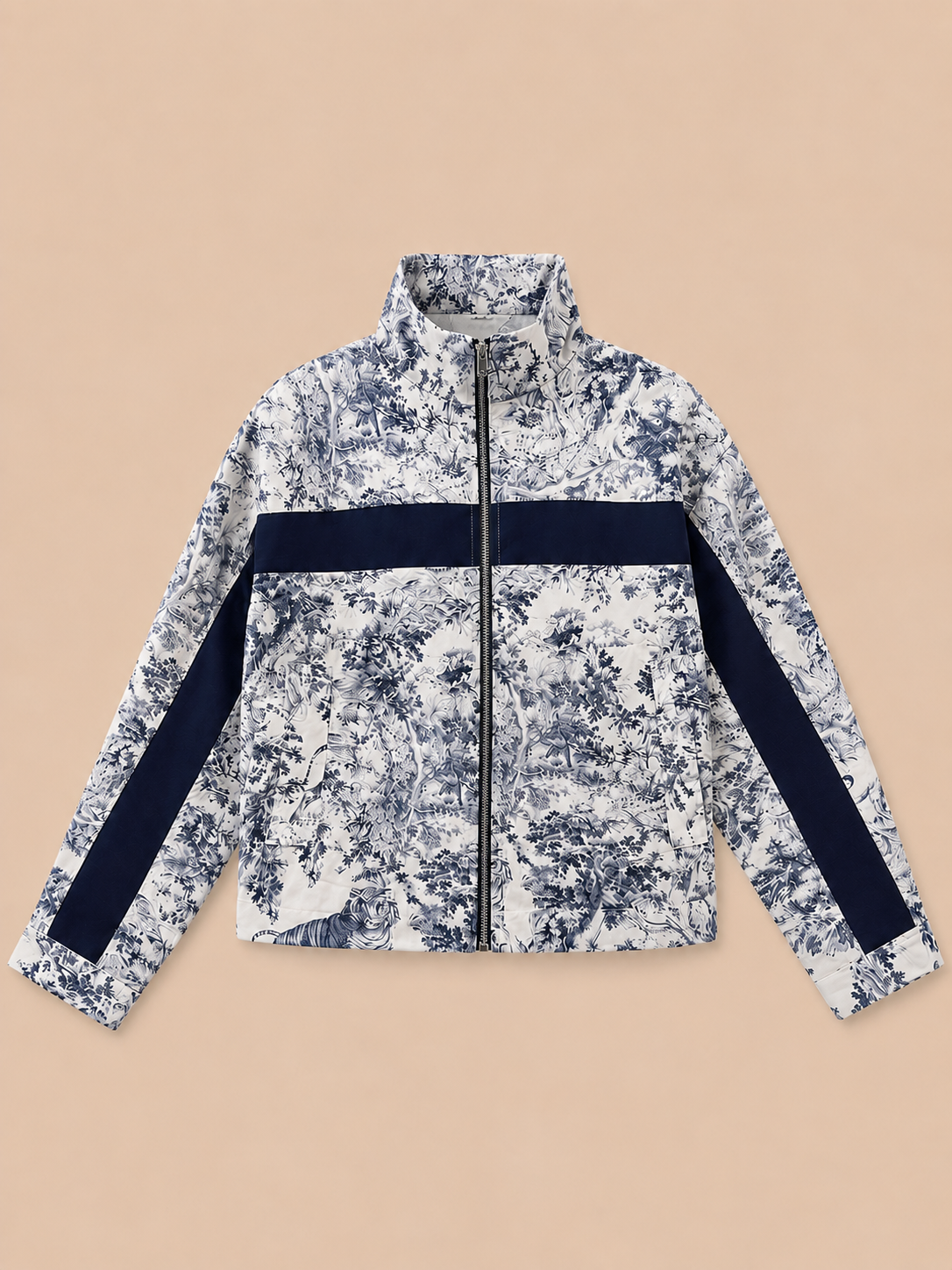 Women's Toile Print Relaxed Fit Zip-Up Jacket - Midnight Navy Contrast Jacket