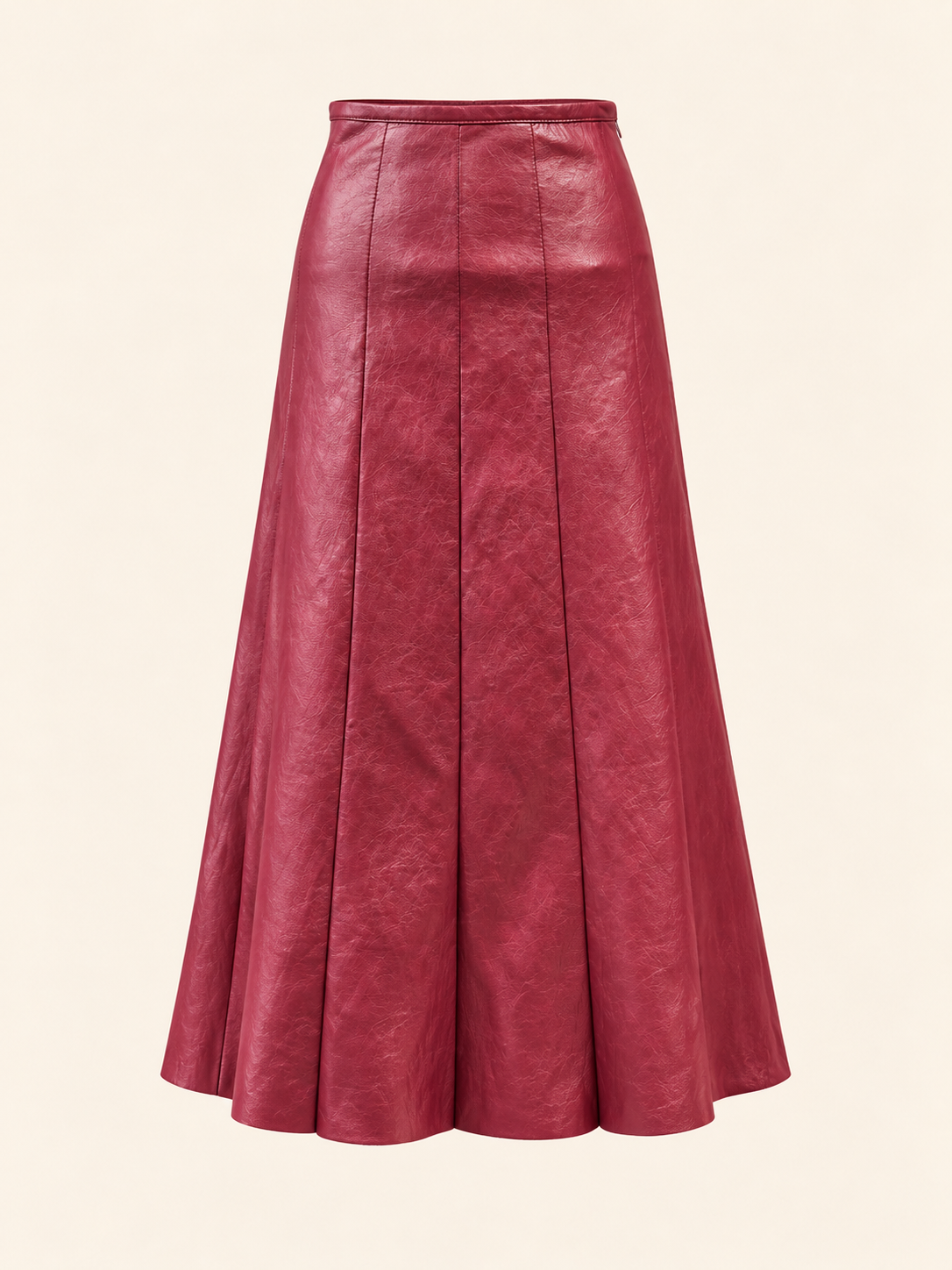 Burgundy Faux Leather A-Line Midi Skirt