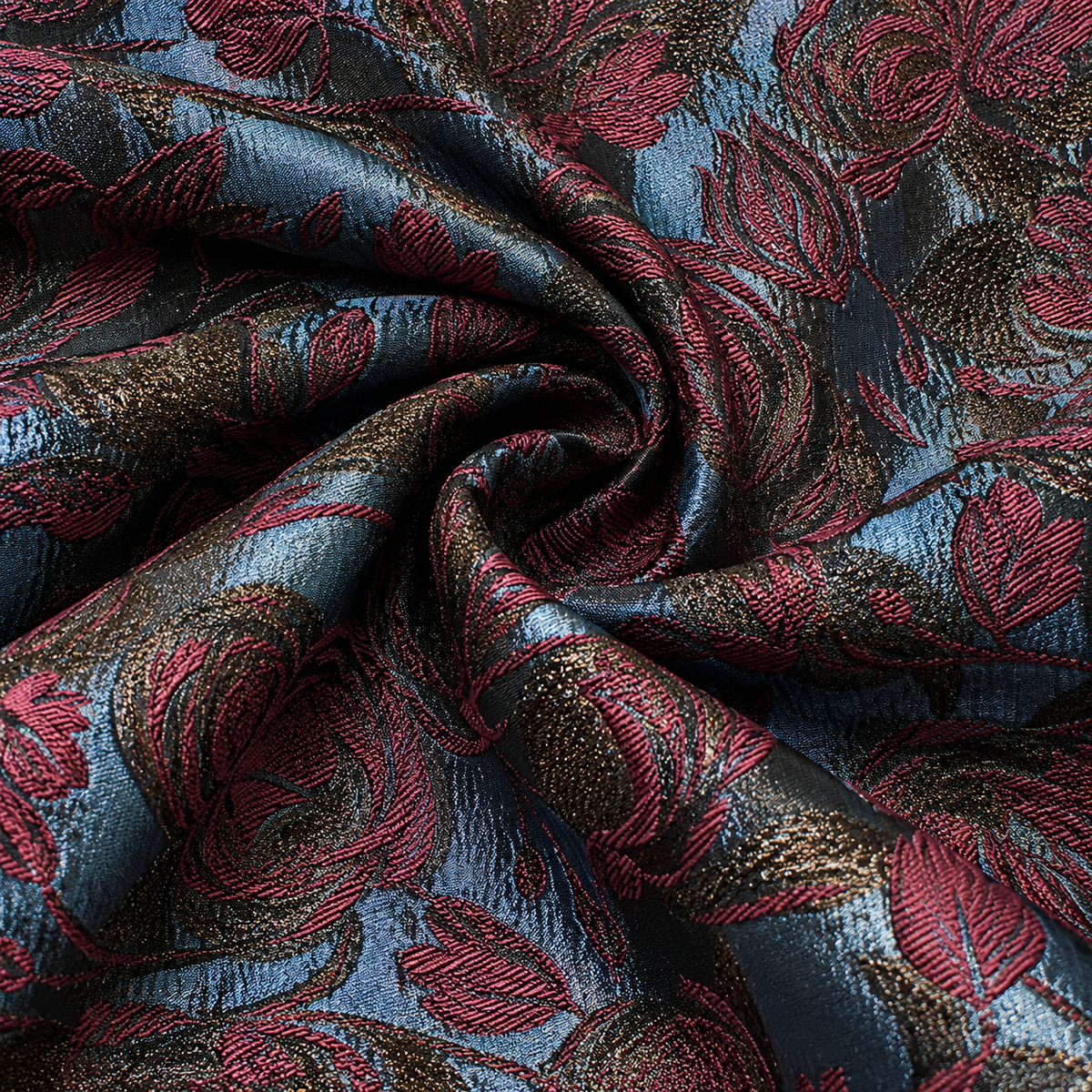 Women's Navy & Burgundy Floral Jacquard Pleated Midi Skirt