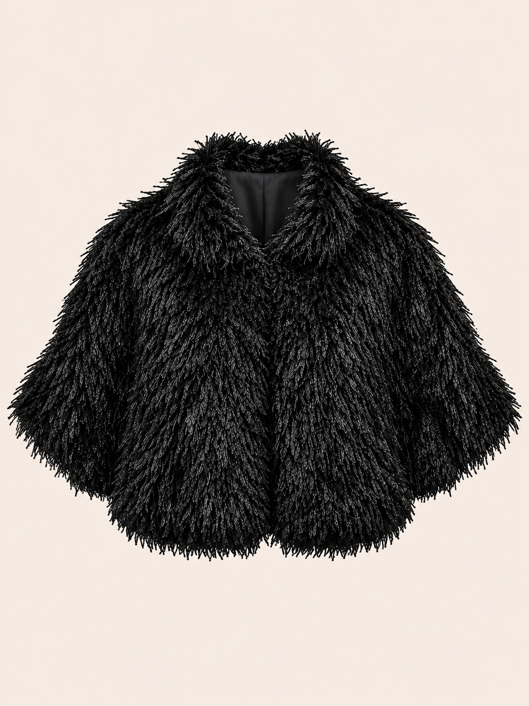 Black Shaggy Faux Fur Cropped Jacket - Women's Eveningwear