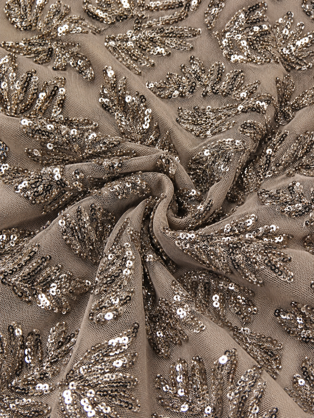Silver Sequin Embellished Maxi Evening Dress With Sheer Long Sleeves - Party Dress