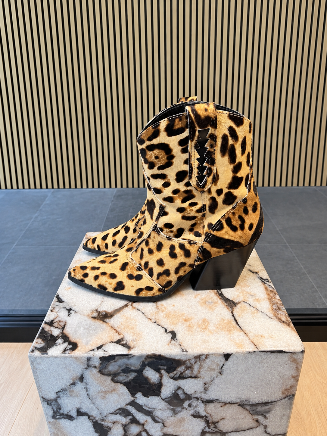 Women's Leopard Print Western Ankle Boots With Block Heel