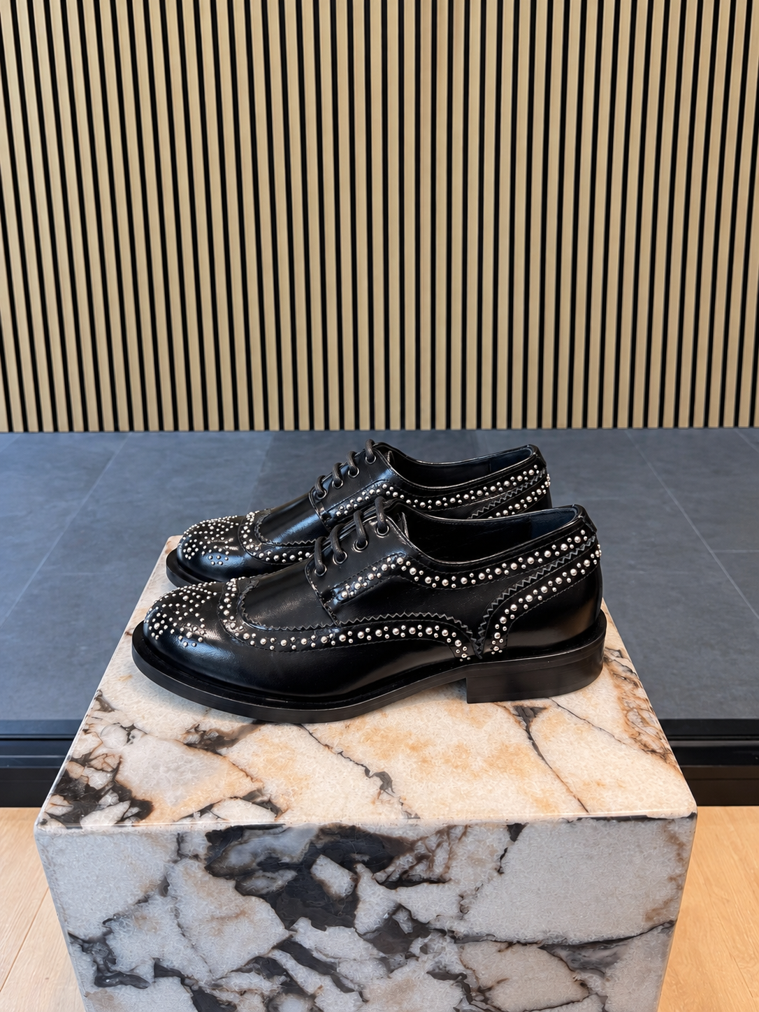 Women's Black Studded Leather Oxford Brogue Shoes