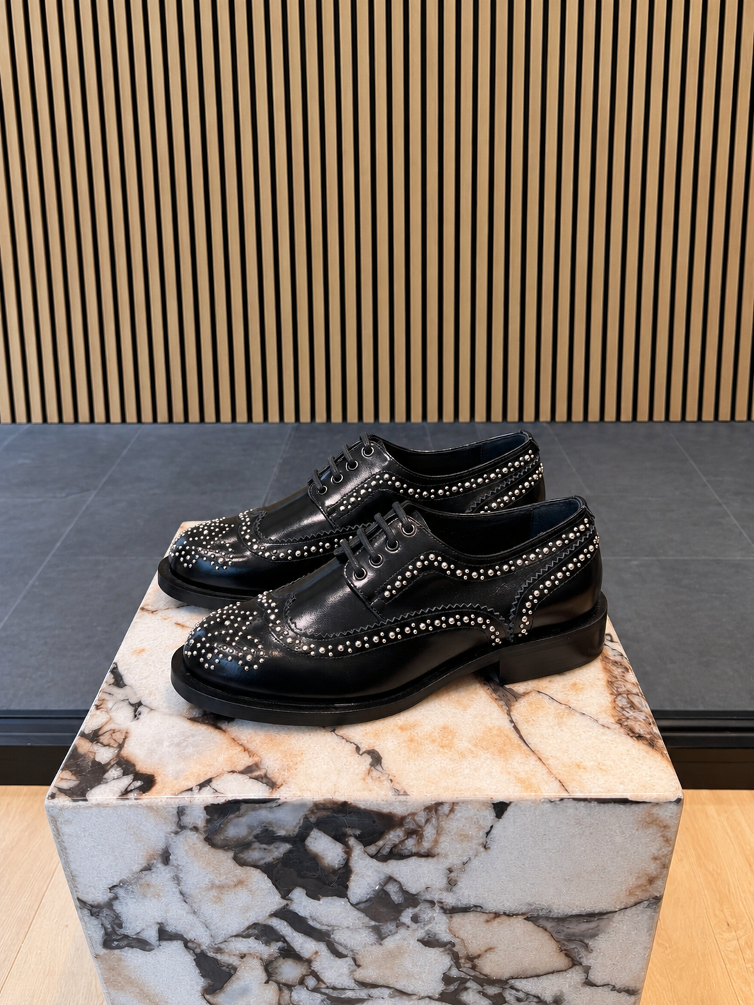 Women's Black Studded Leather Oxford Brogue Shoes