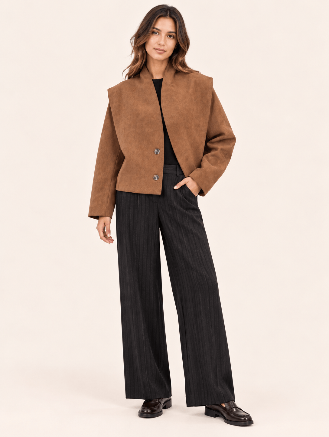 Women's Charcoal Pinstripe Wide-Leg Trousers