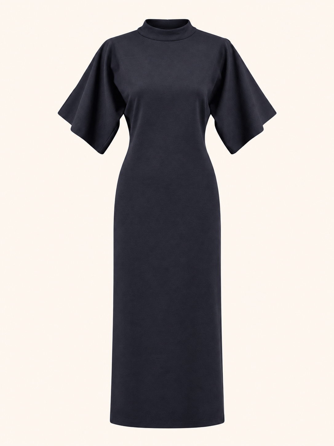 Midnight Blue Mock Neck Maxi Dress With Wide Sleeves