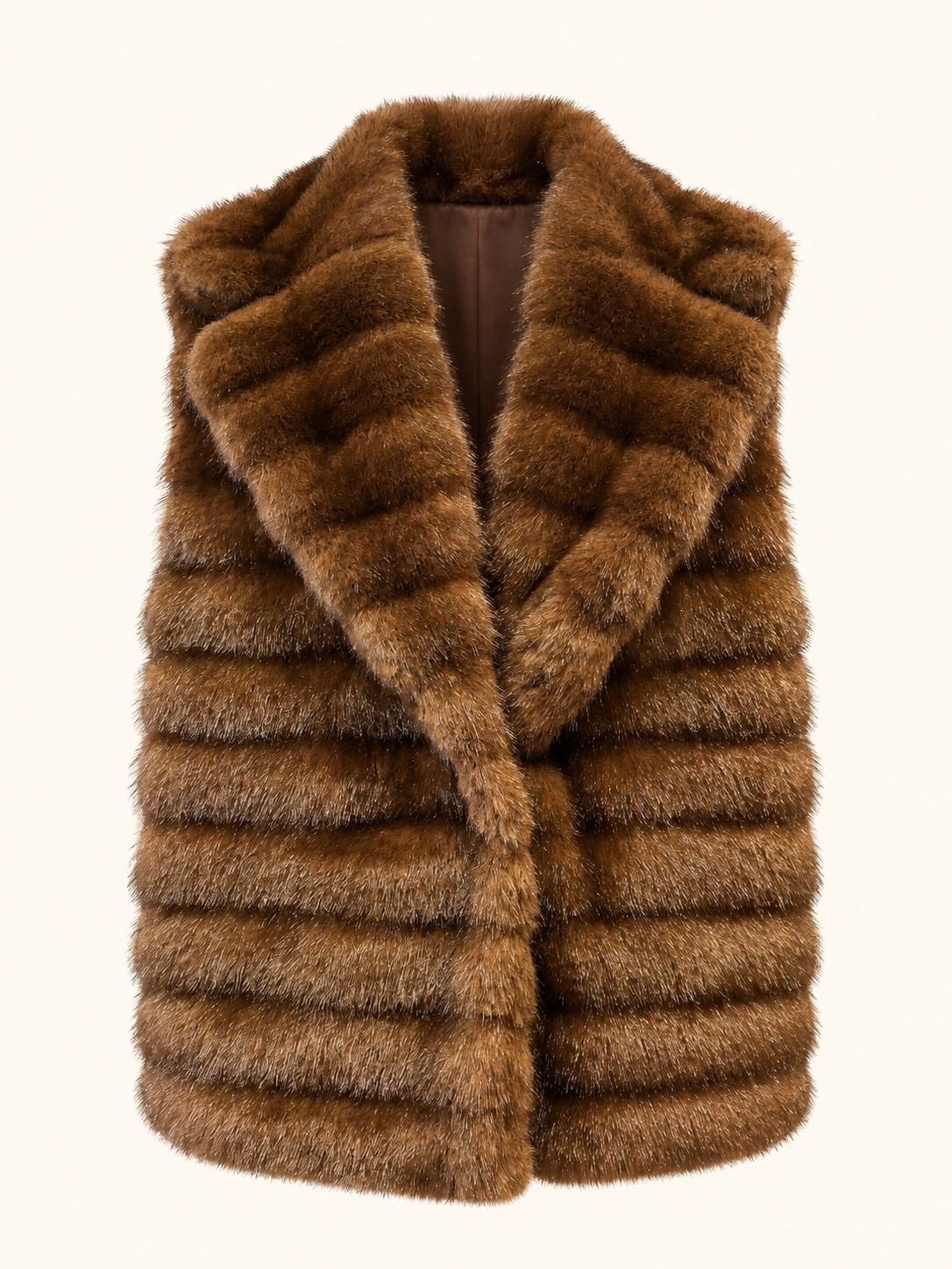 Brown Faux Fur Vest With Wide Collar - Women's Luxury Gilet