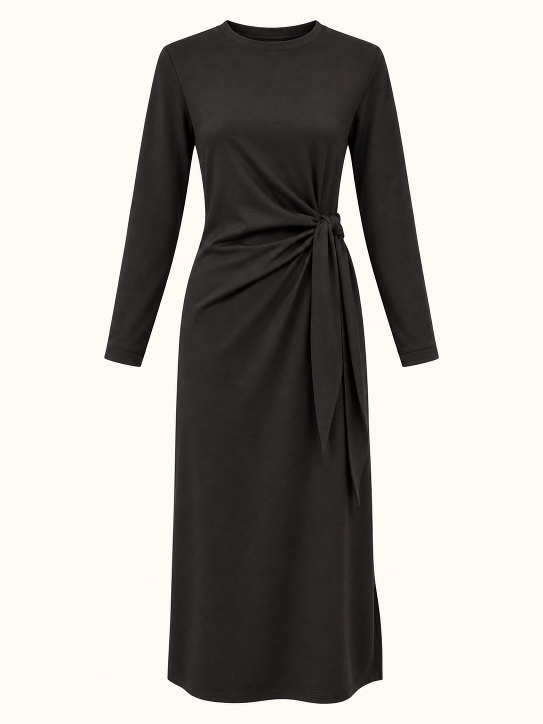 Black Side-Knot Long Sleeve Maxi Dress