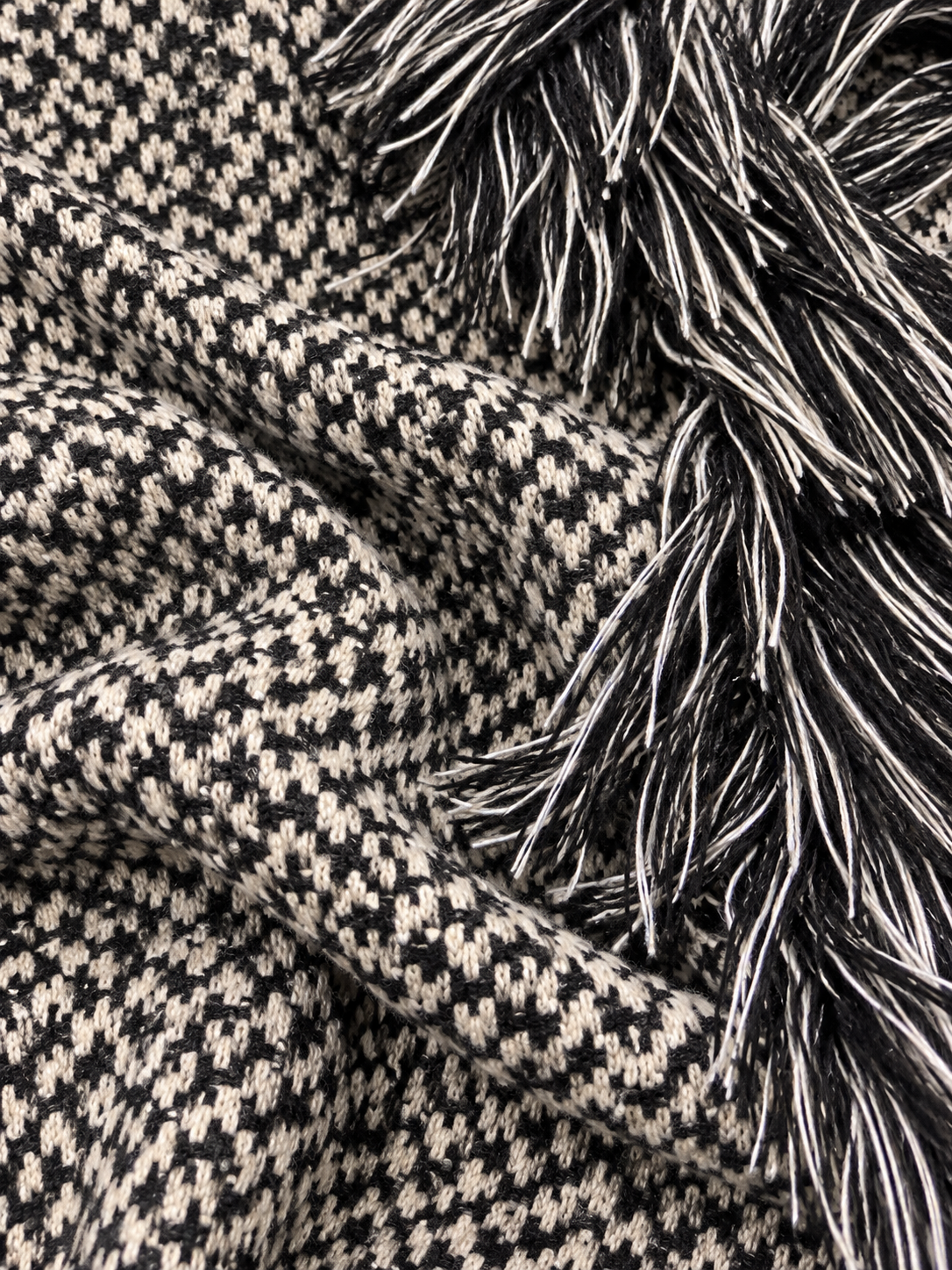 Black & Cream Textured Fringe Tweed Jacket