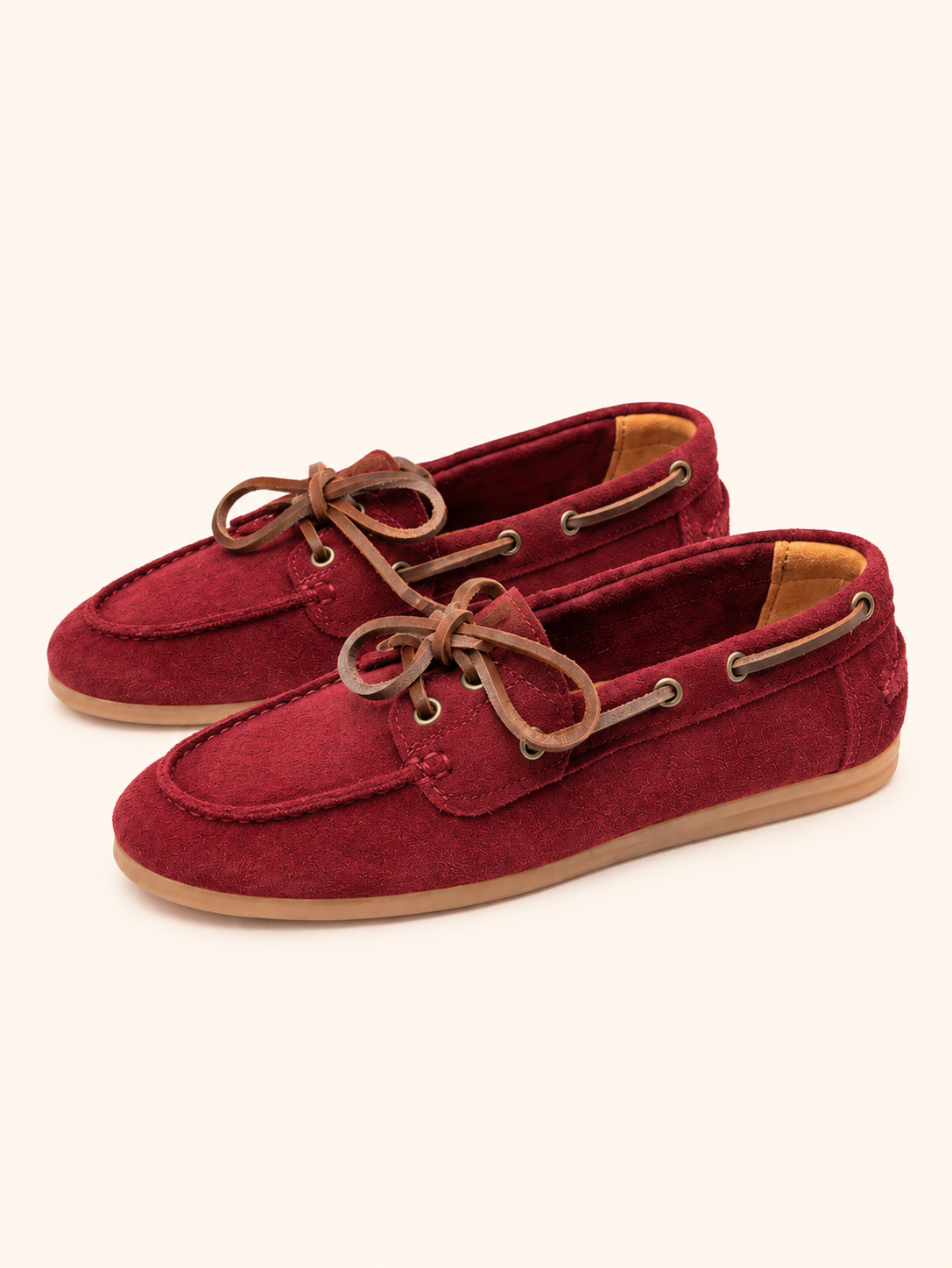 Women's Burgundy Suede Leather Shoes With Leather Laces