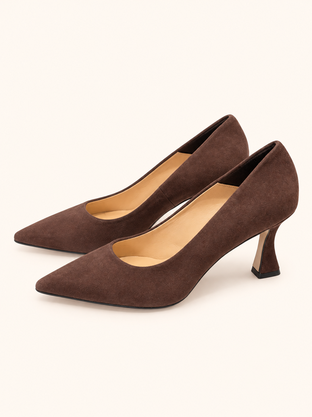 Women's Brown Suede Pointed-Toe Pumps With Flared Heel