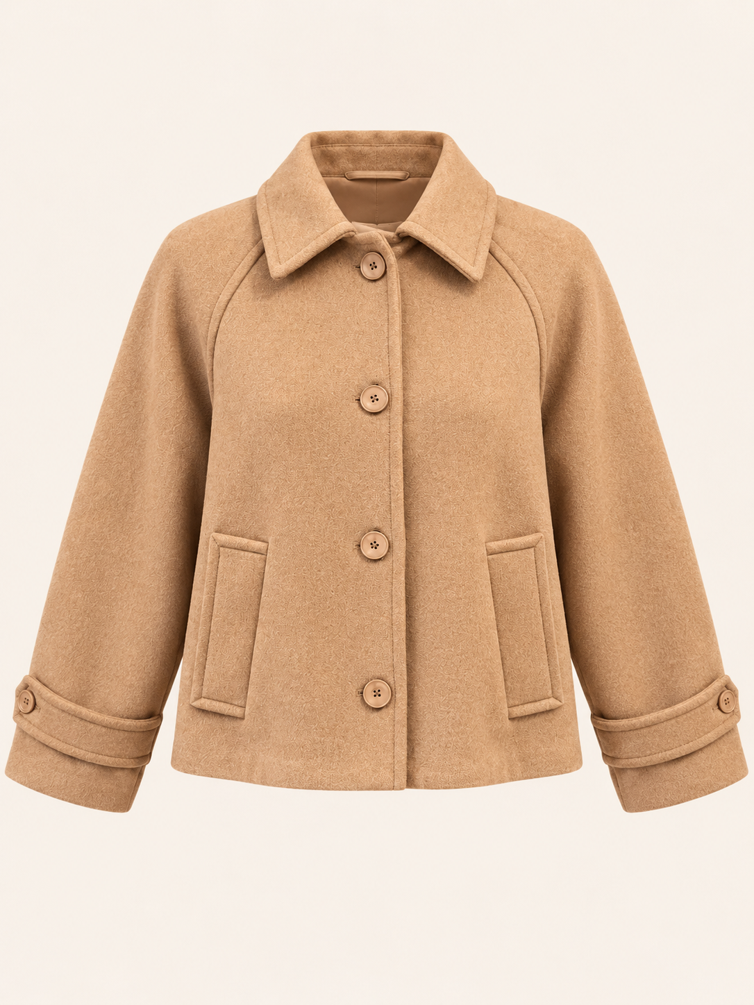 Relaxed Fit Short Coat With Raglan Sleeves & Cuff Detail - Women's Jacket