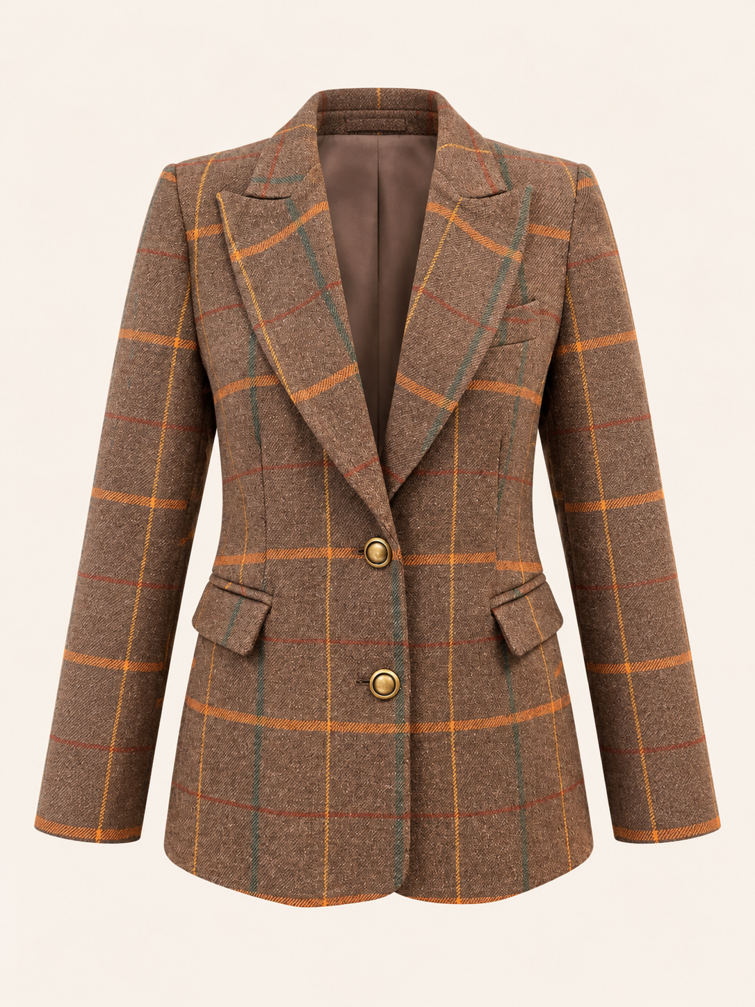 Brown Heritage Check Tailored Blazer With Gold Buttons - Women's Jacket