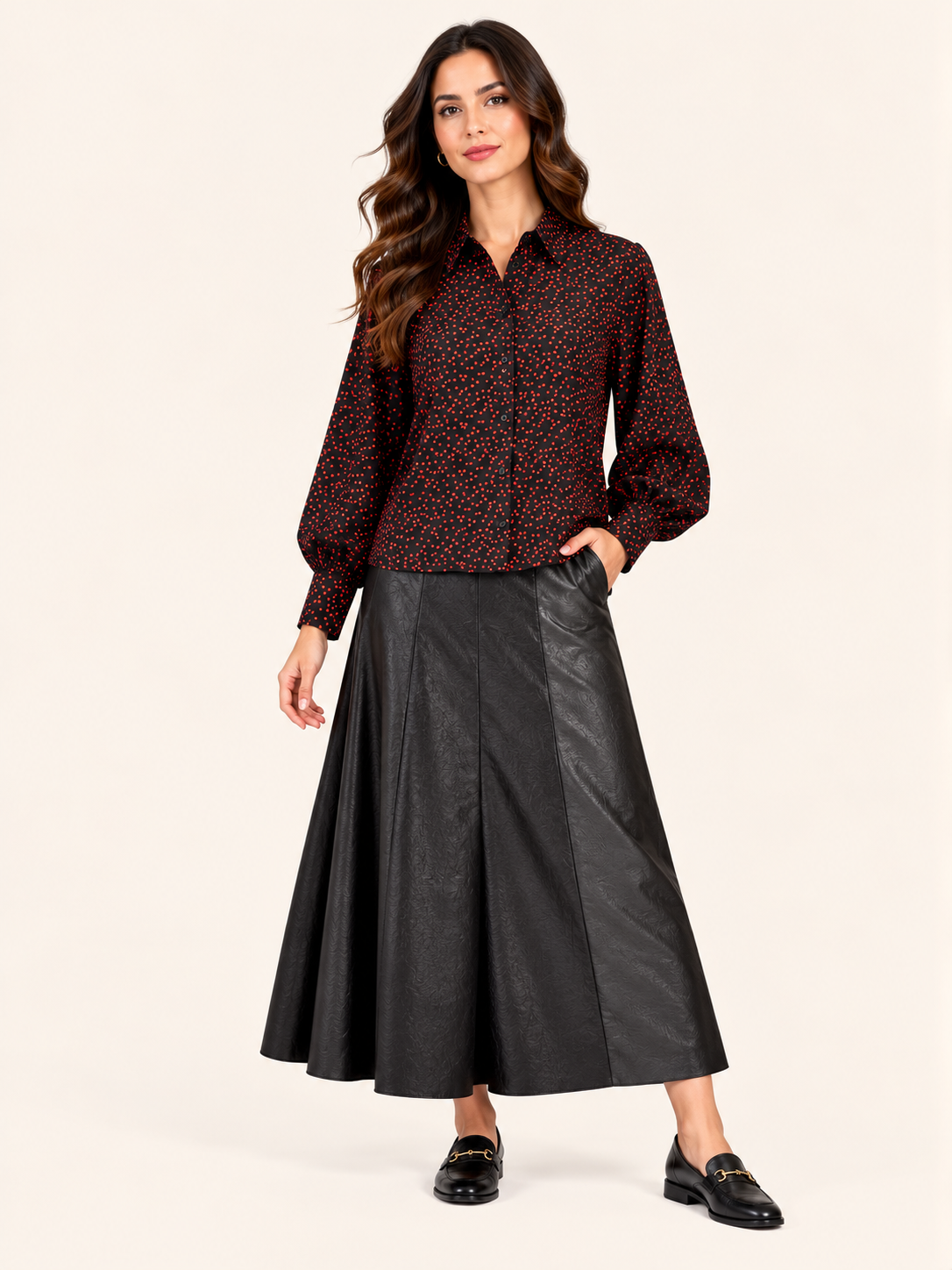 Relaxed fit Black & Red Polka Dot Blouse