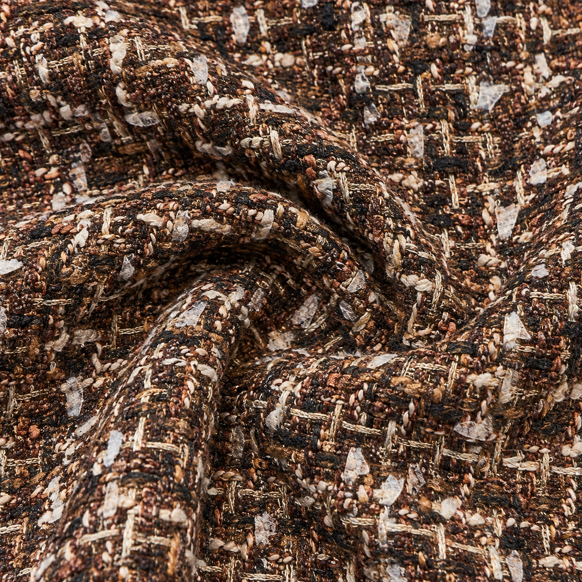 Relaxed Fit Brown Boucle Tweed Bomber Jacket With Gold Buttons