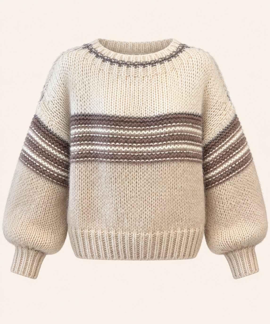 Women's Ivory & Taupe Striped Chunky Knit Sweater