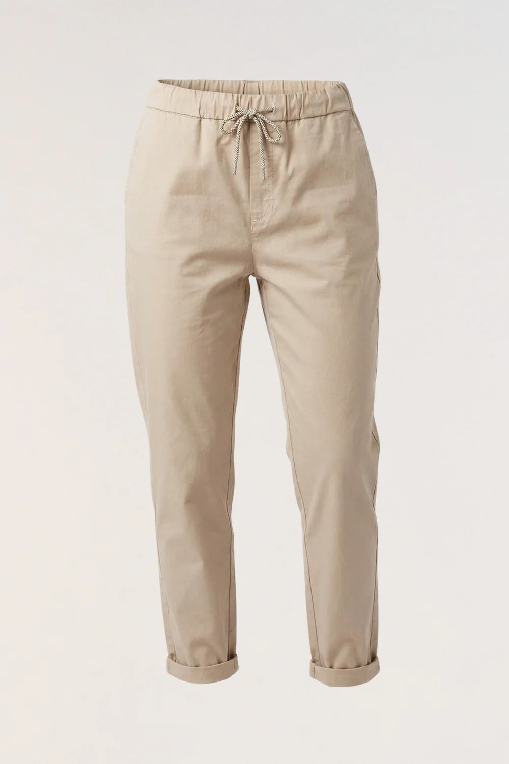 Beige Cotton Trousers - Relaxed Fit Drawstring Pants