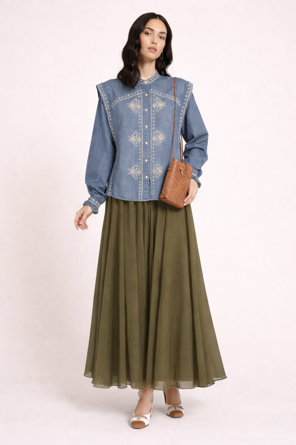 Olive Chiffon Maxi Skirt - Flowing Lightweight Elegant Skirt