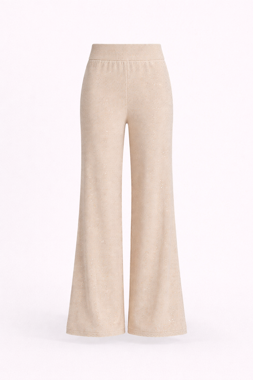 Champagne Sequin Wide-Leg Trousers – Luxury High-Waist Knit Pants