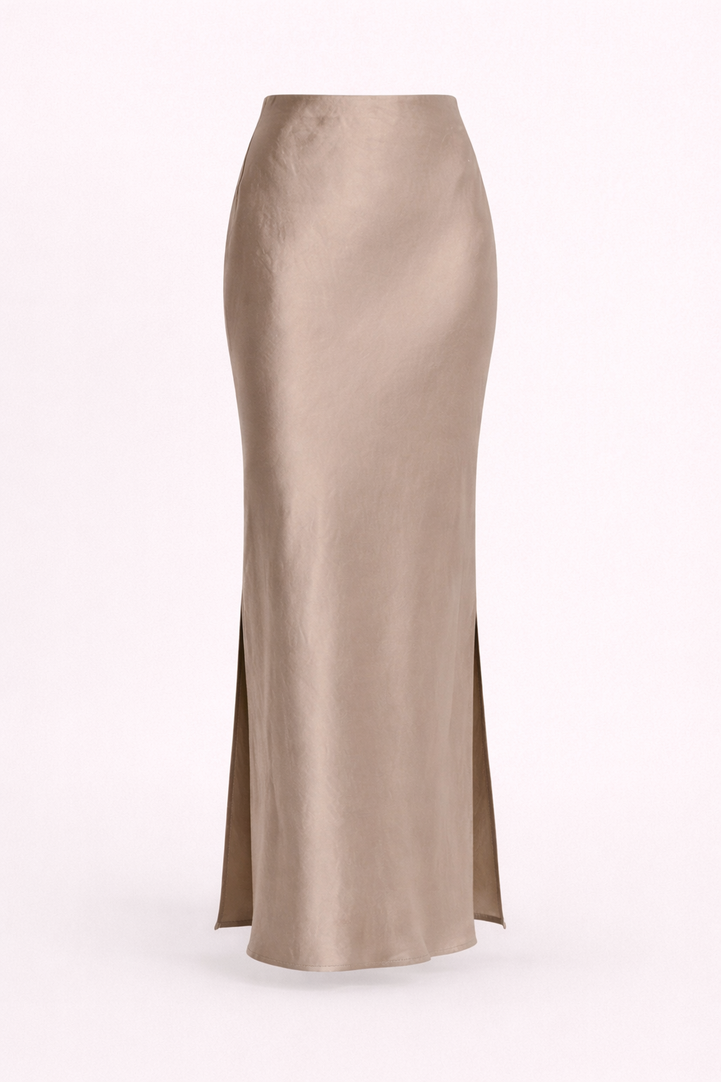 Champagne Satin Maxi Skirt with Side Slit – Elegant High-Waisted Luxury Skirt