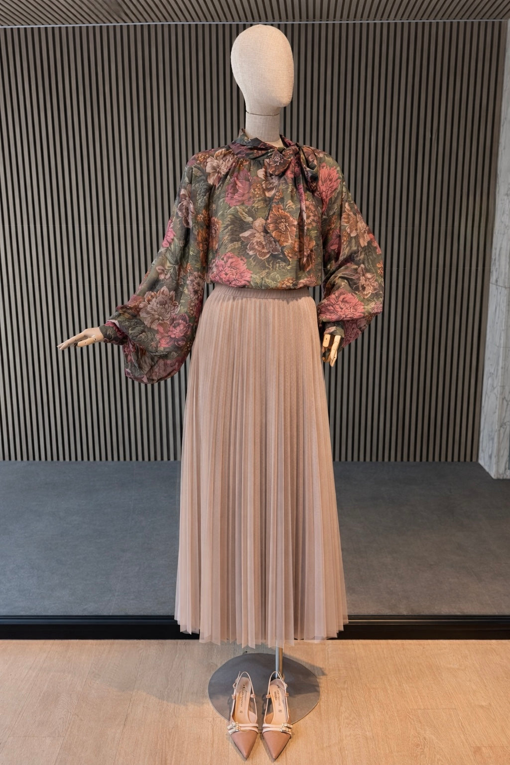 Blush Pink Pleated Maxi Skirt