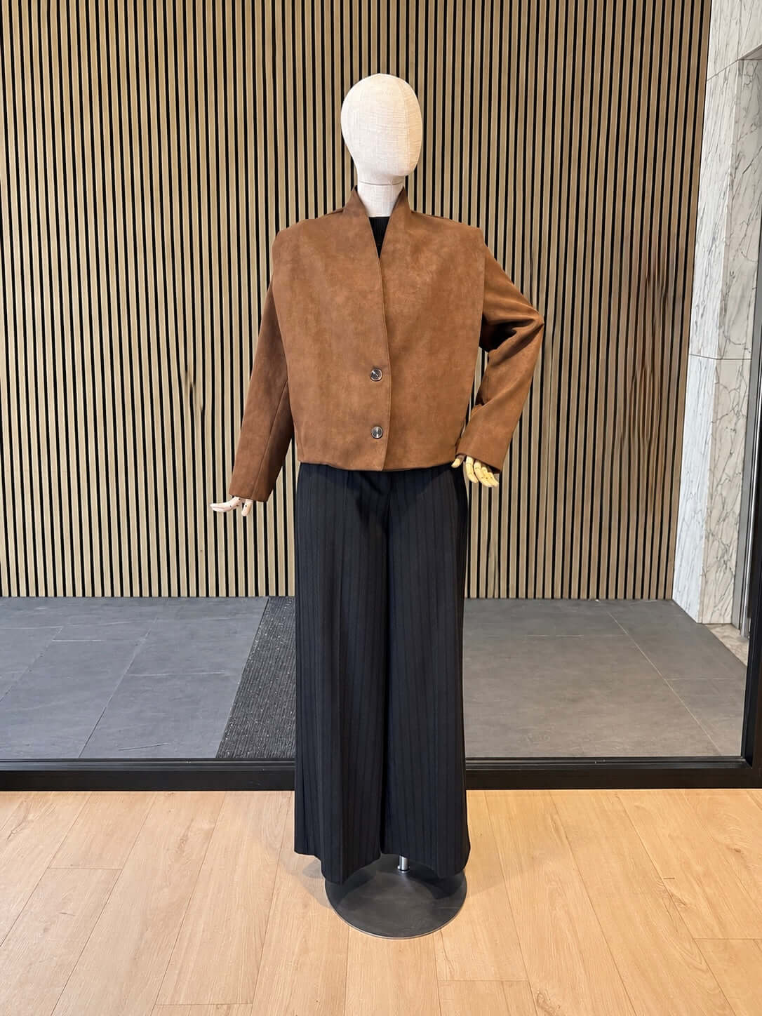 Relaxed Fit Brown Faux Leather Jacket With Statement Shoulders