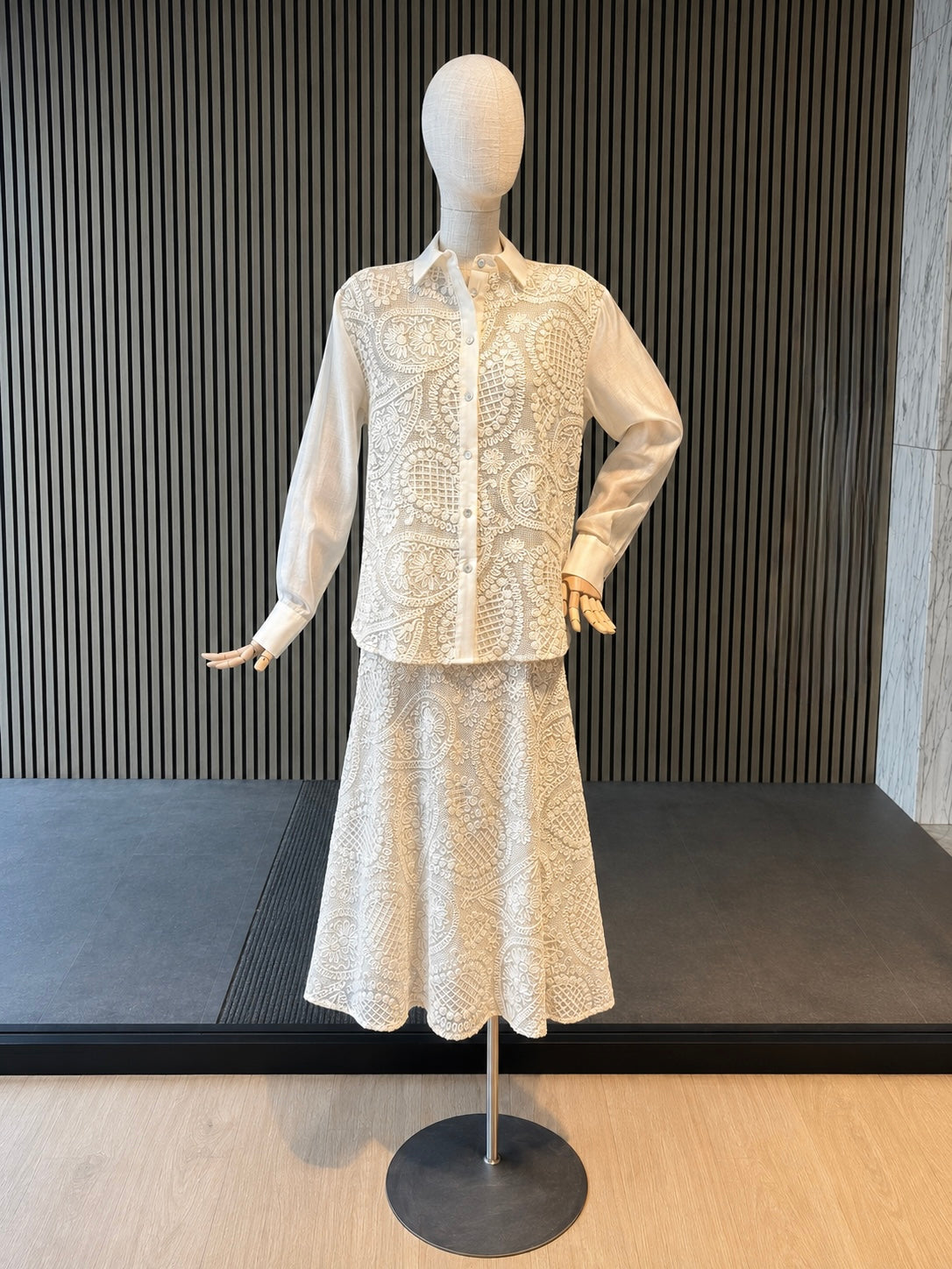 Cream Crochet Lace Midi Skirt With Brown Tie Belt - Elegant Boho Skirt