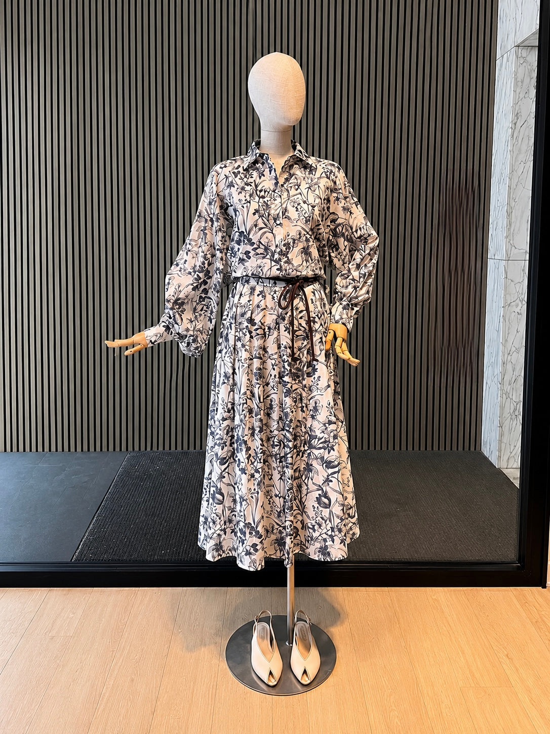 Cream Floral Print Puff Sleeve Blouse - Elegant Button-Up Shirt
